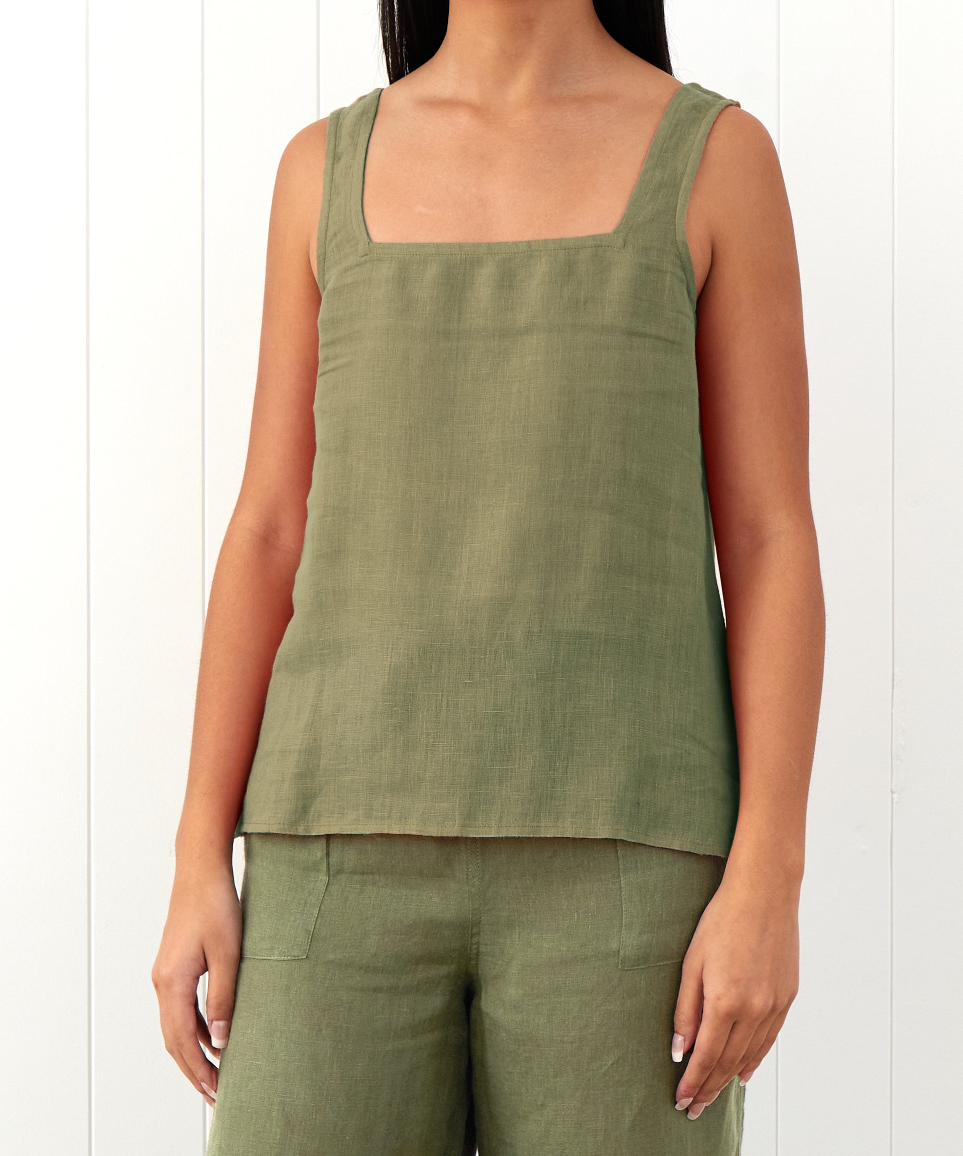 Amalfi Linen Singlet Top | Cactus-1