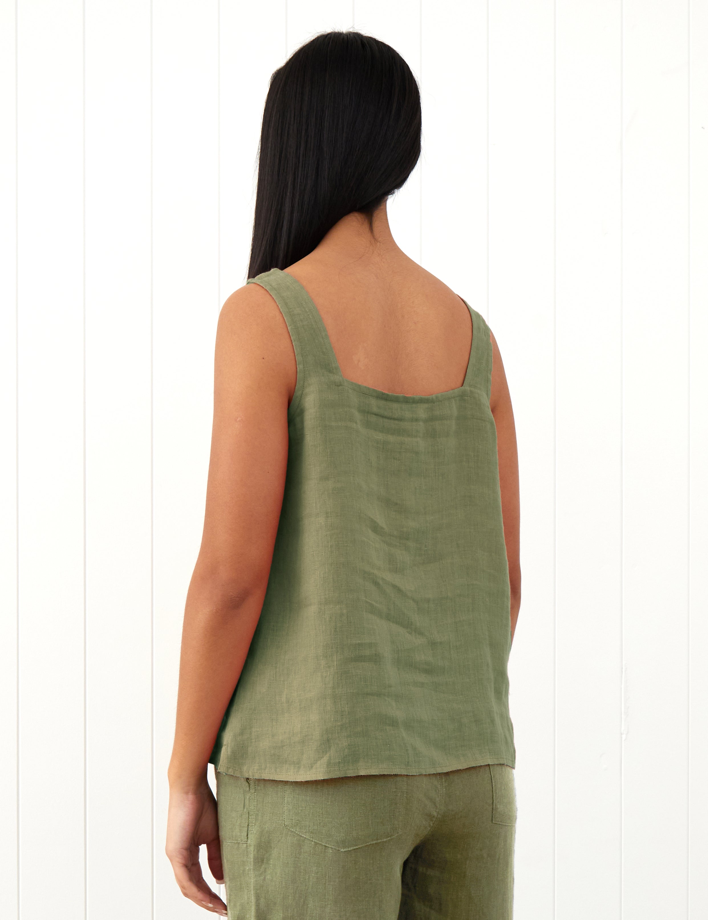 Amalfi Linen Singlet Top | Cactus-4