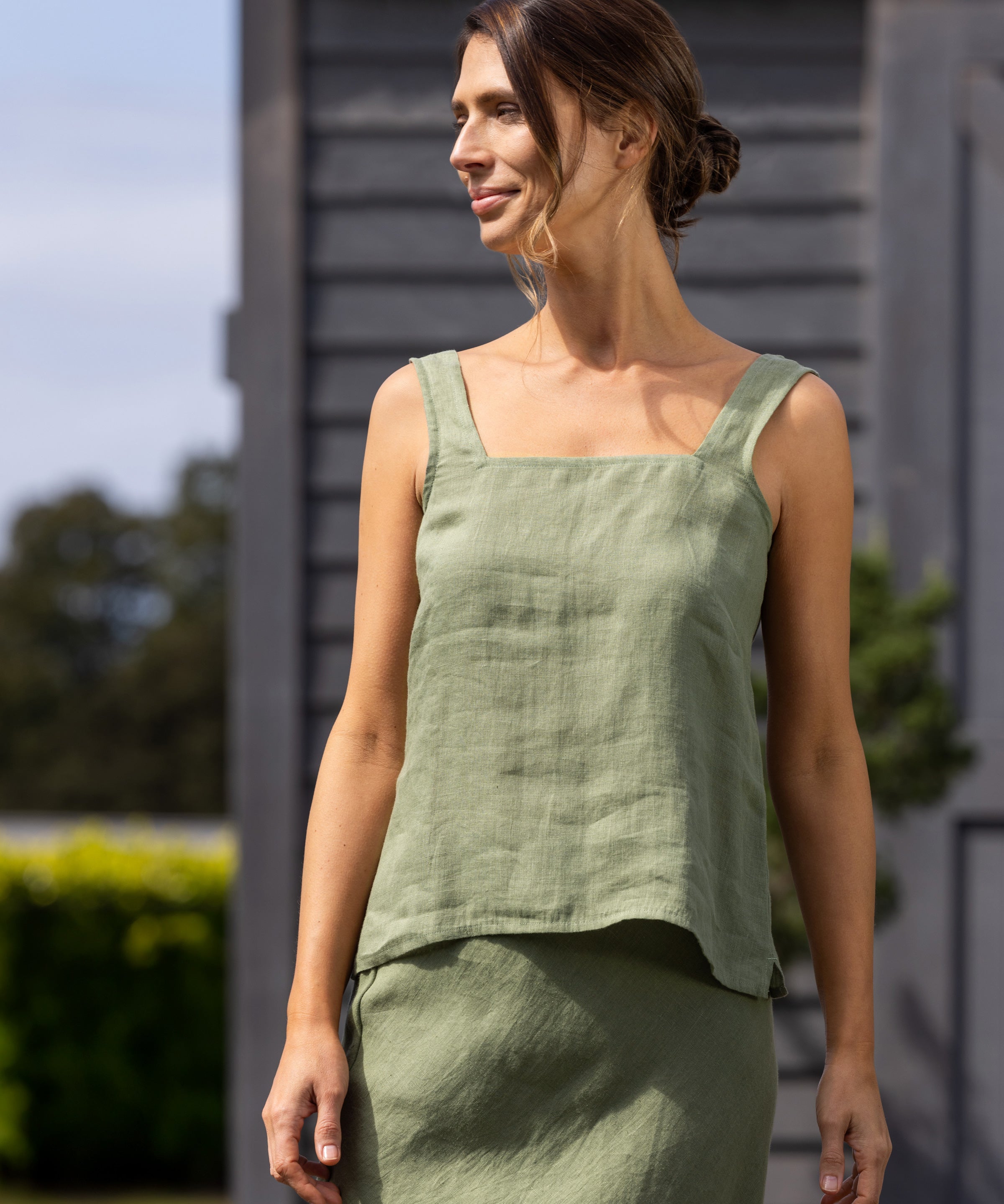 Amalfi Linen Singlet Top | Cactus-5