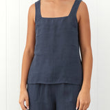 Amalfi Linen Singlet Top | Ink-1