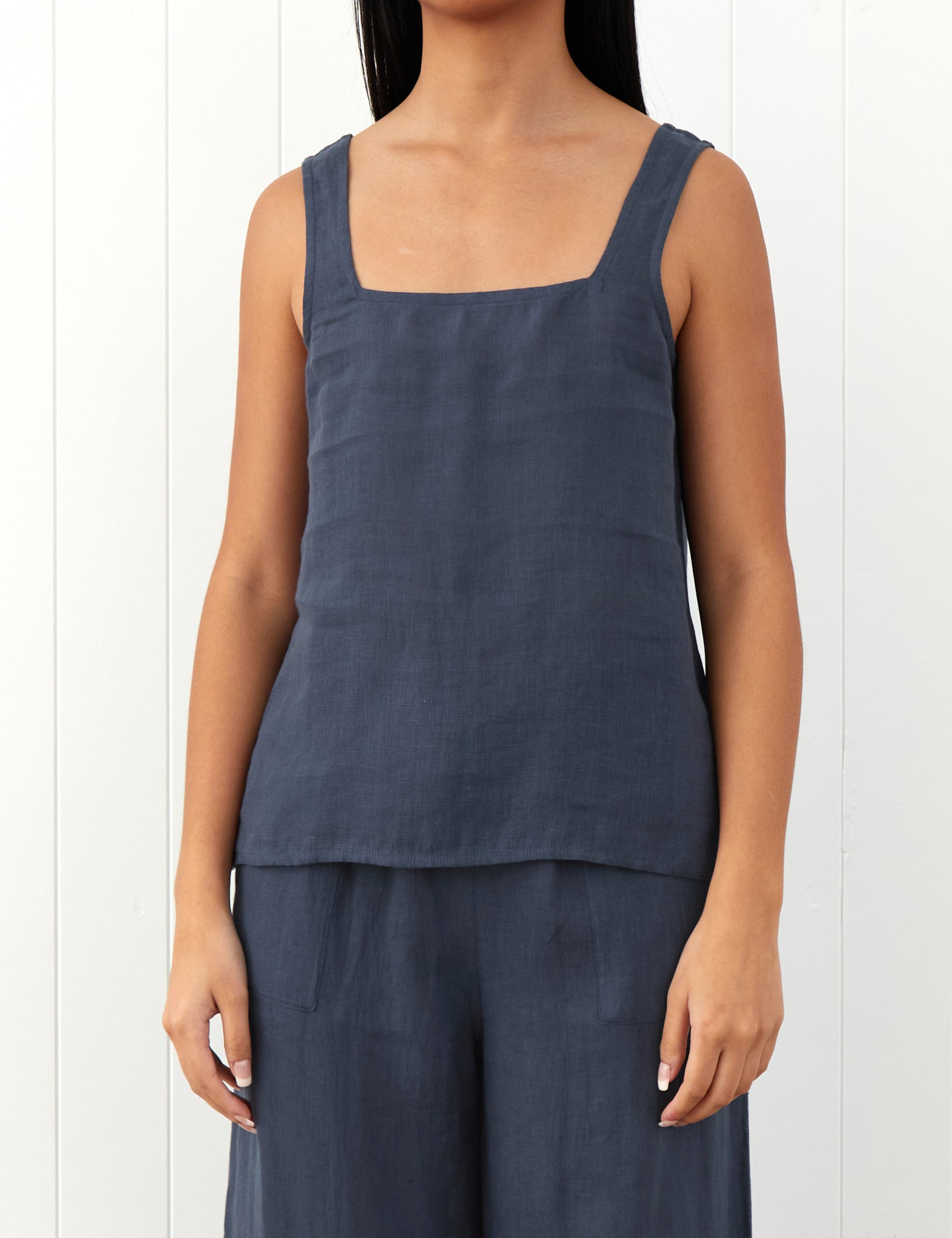 Amalfi Linen Singlet Top | Ink-1