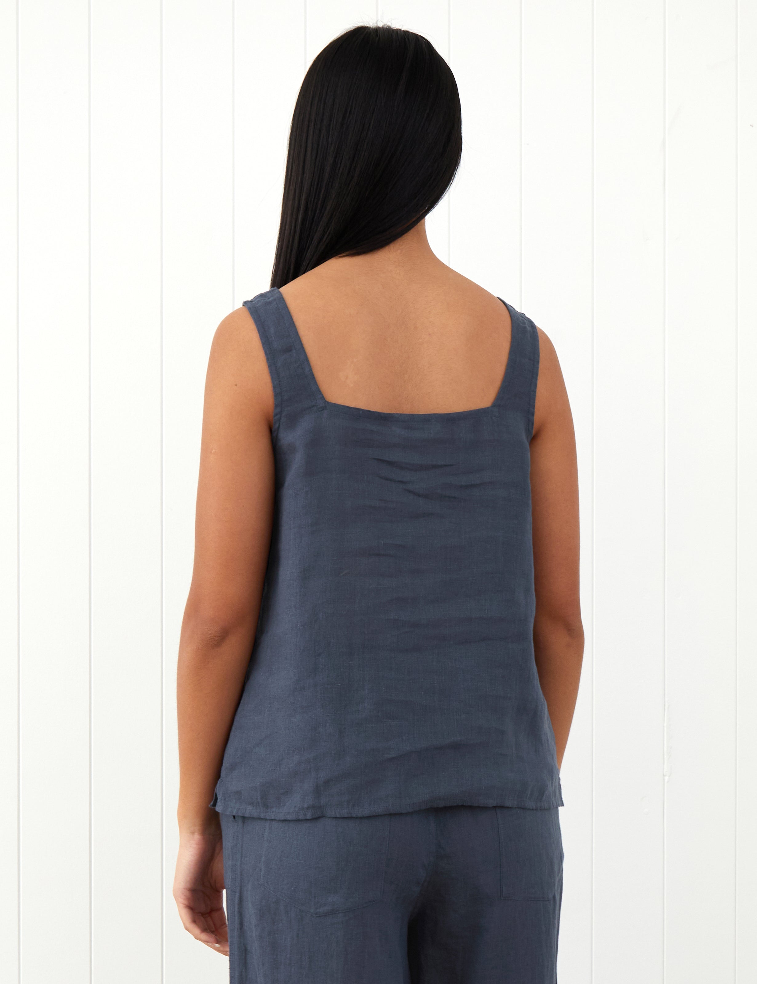 Amalfi Linen Singlet Top | Ink-4