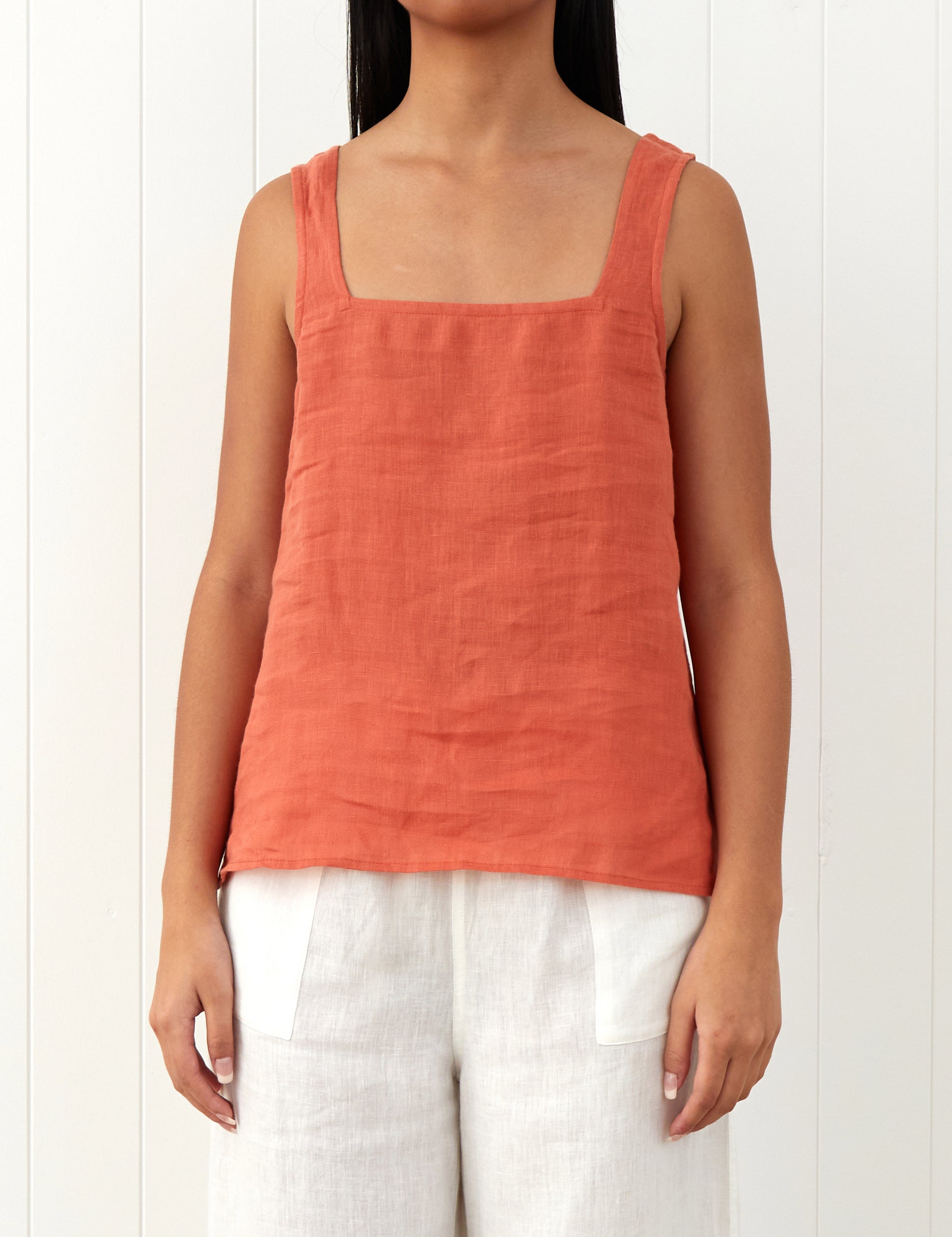 Amalfi Linen Singlet Top | Sunset-1