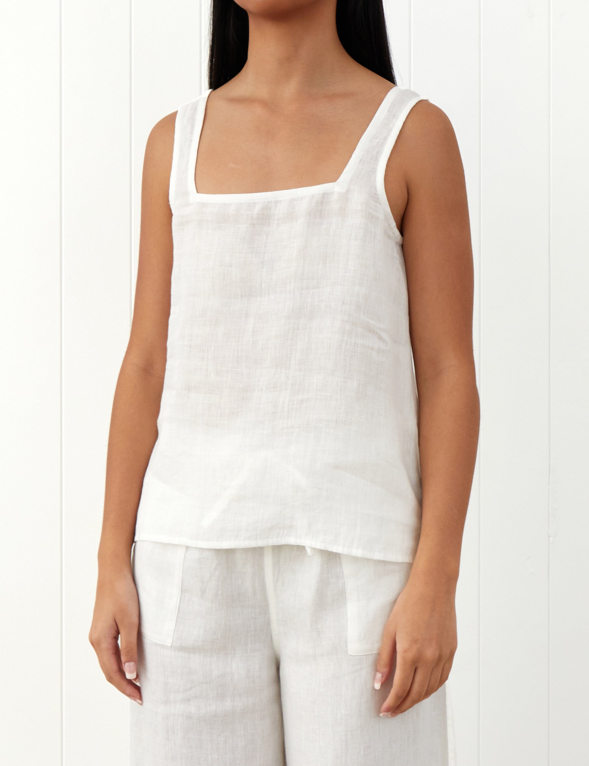 Amalfi Linen Singlet Top | White-1