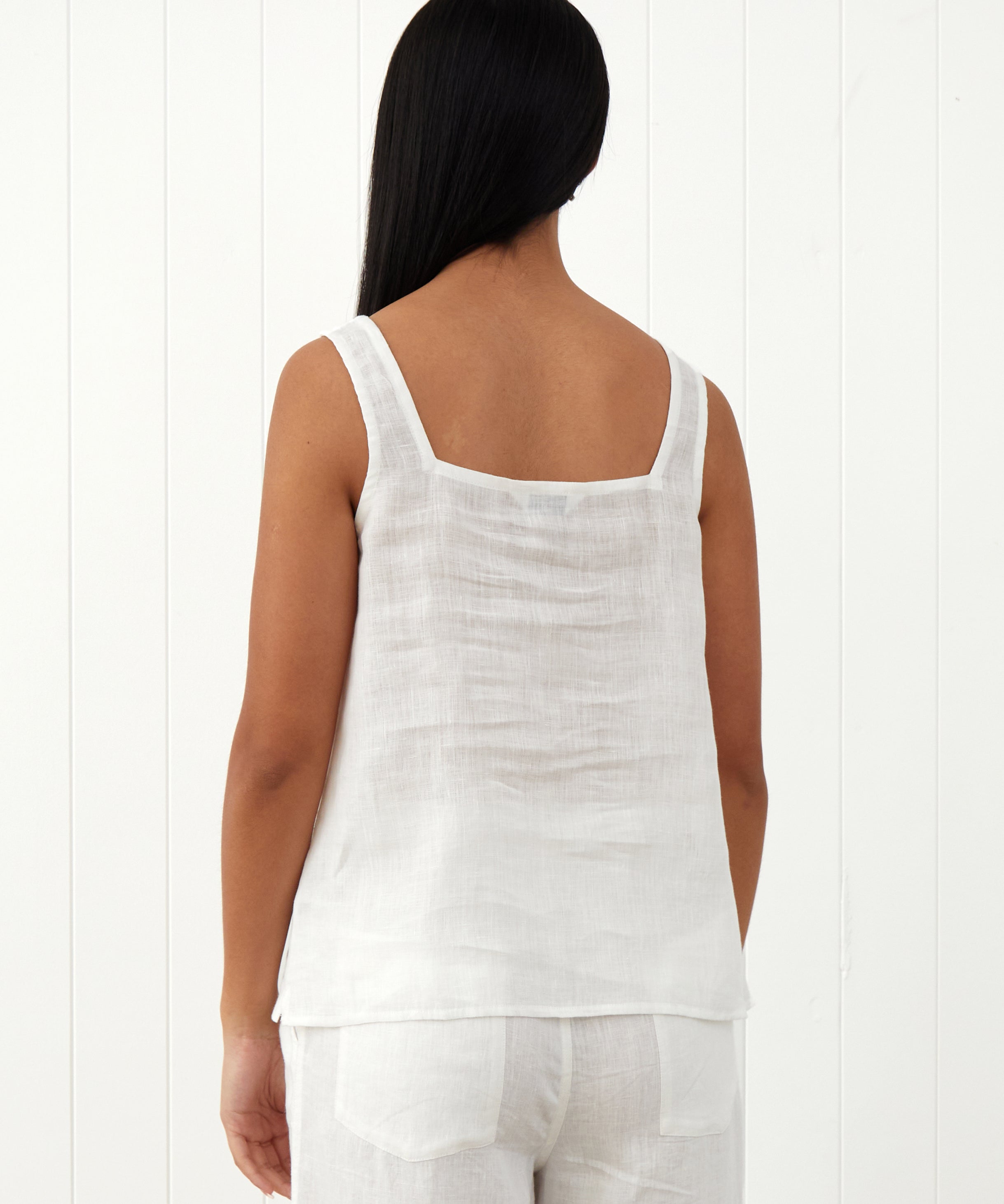 Amalfi Linen Singlet Top | White-4