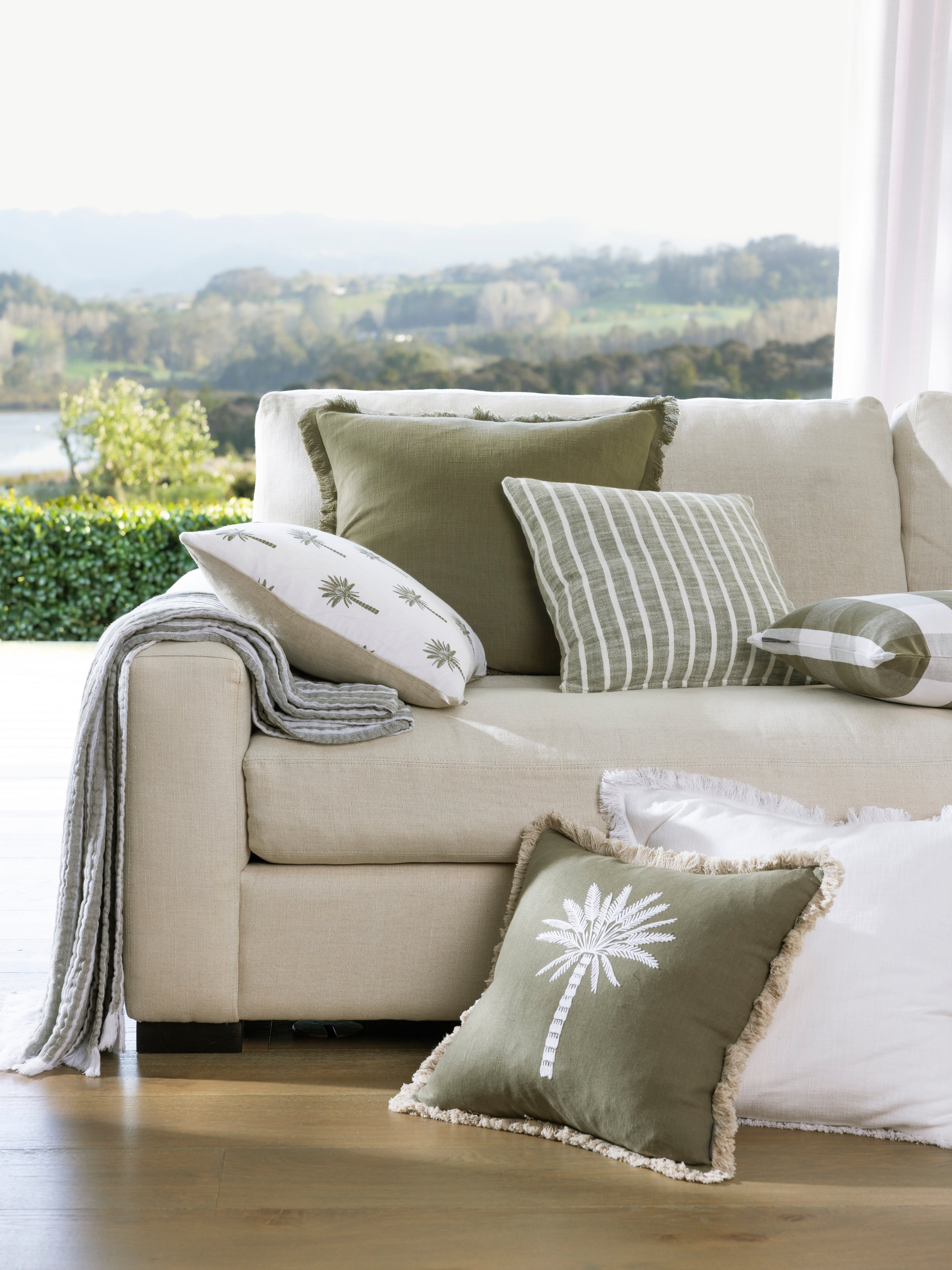 Anderson Square Cushion Cover | Olive Stripe-2