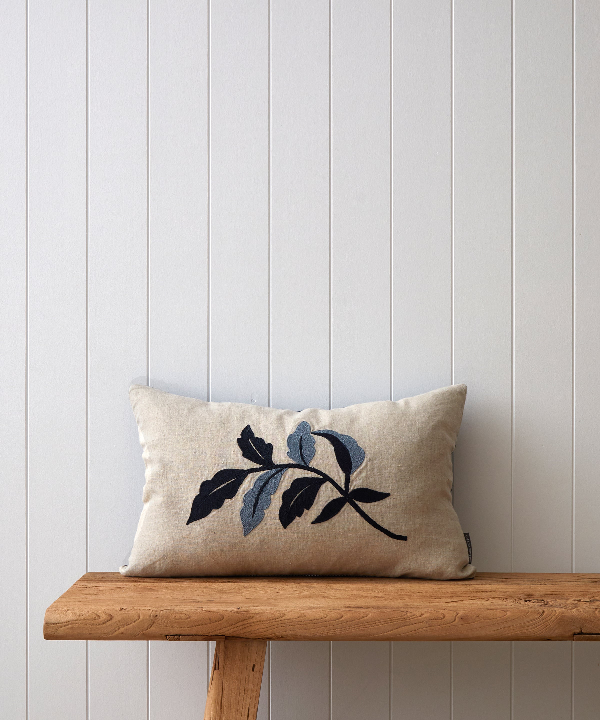 Antoinette Embroidery Rectangle Cushion Cover | Blue Leaf-1