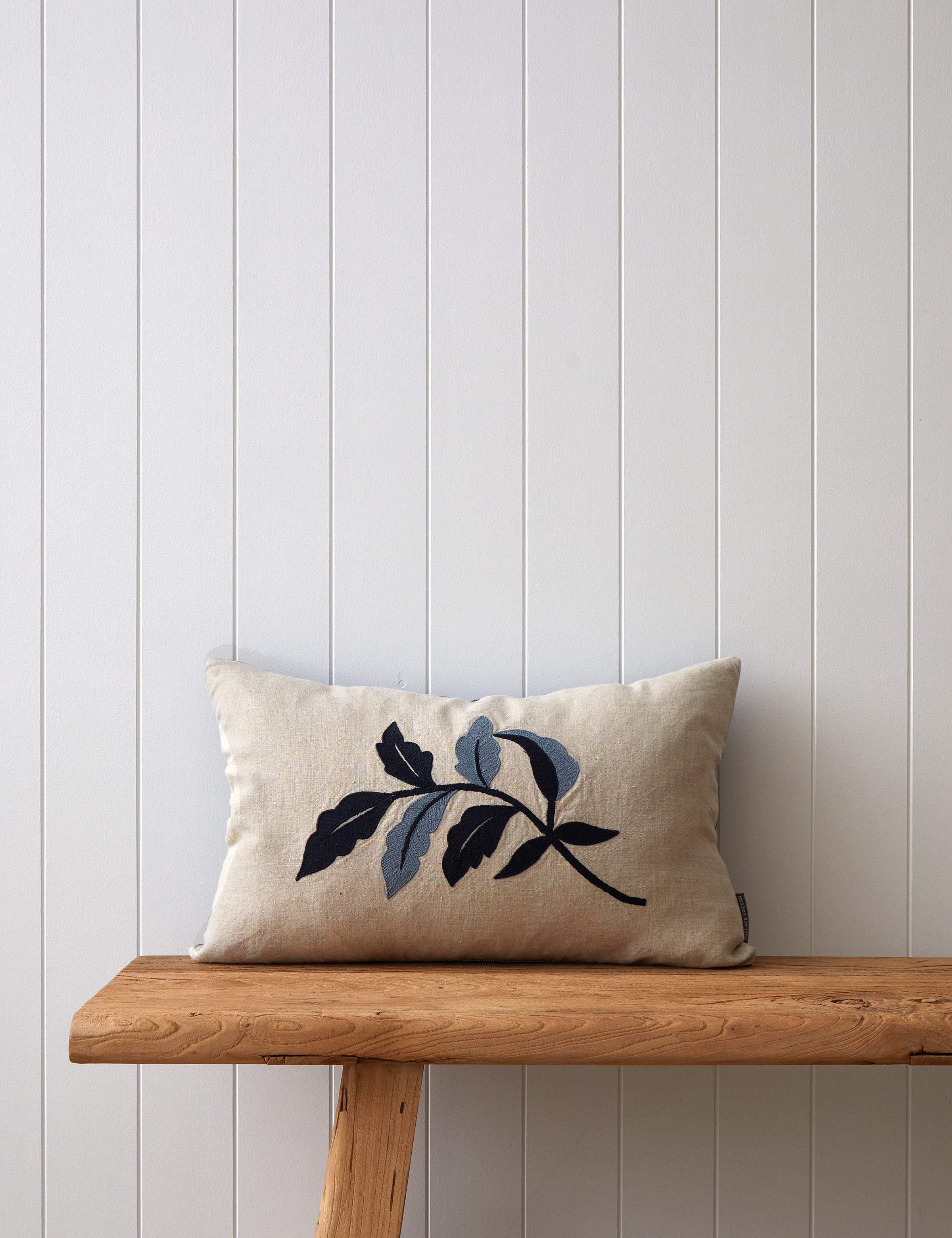 Antoinette Embroidery Rectangle Cushion Cover | Blue Leaf-1