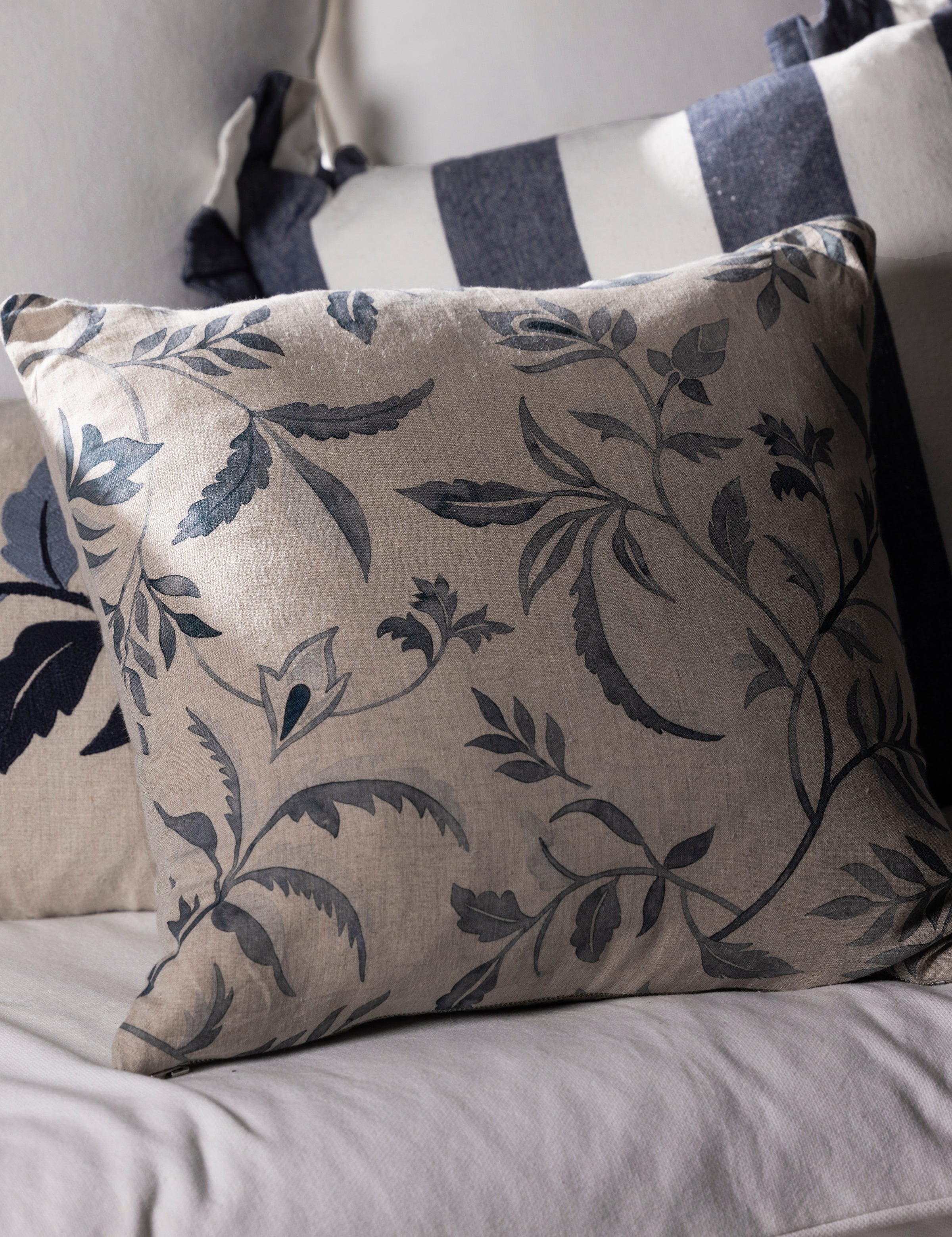 Antoinette Square Cushion Cover | Blue Leaf-2
