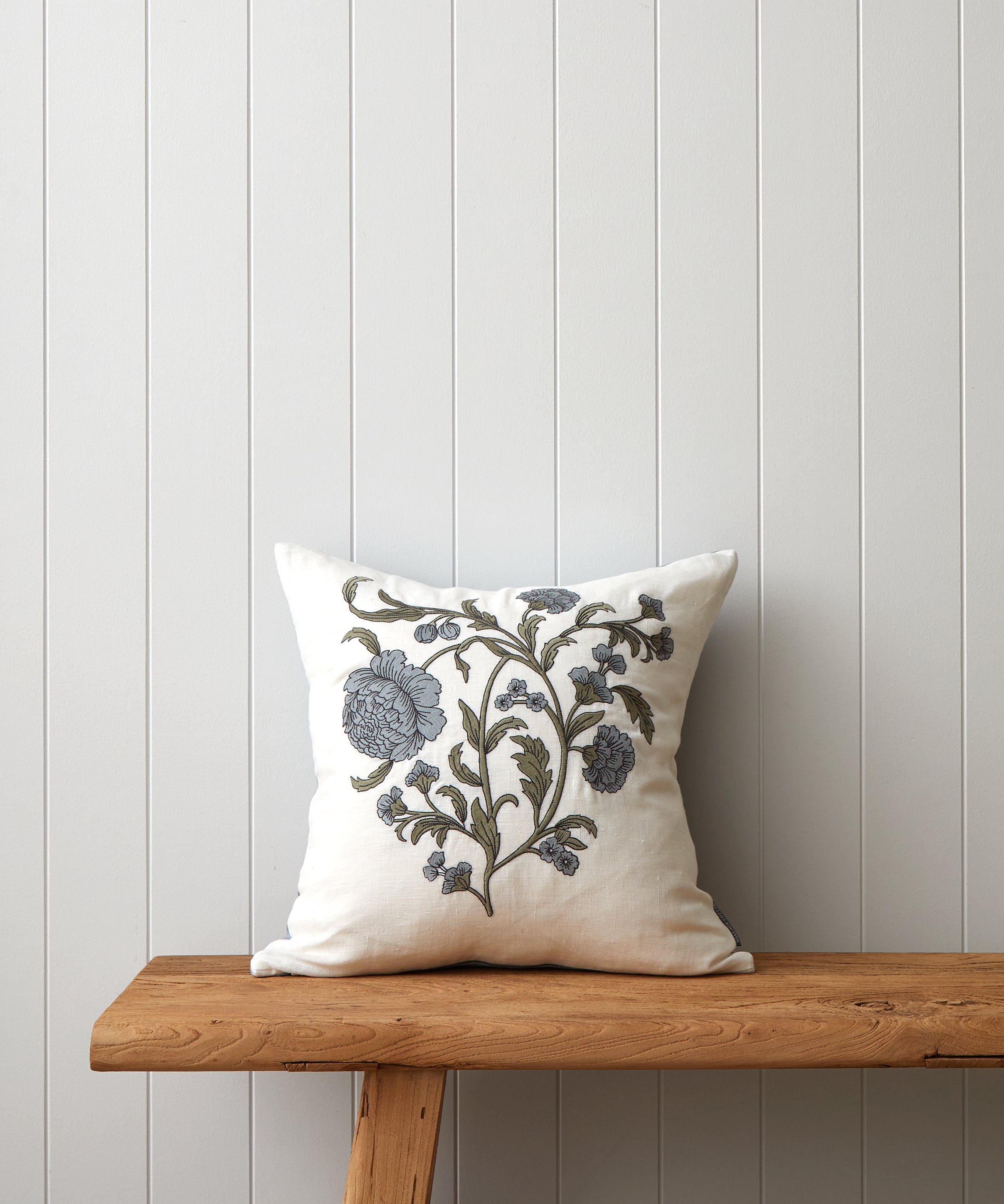 Arabella Embroidered Square Cushion Cover | Blue Floral-1