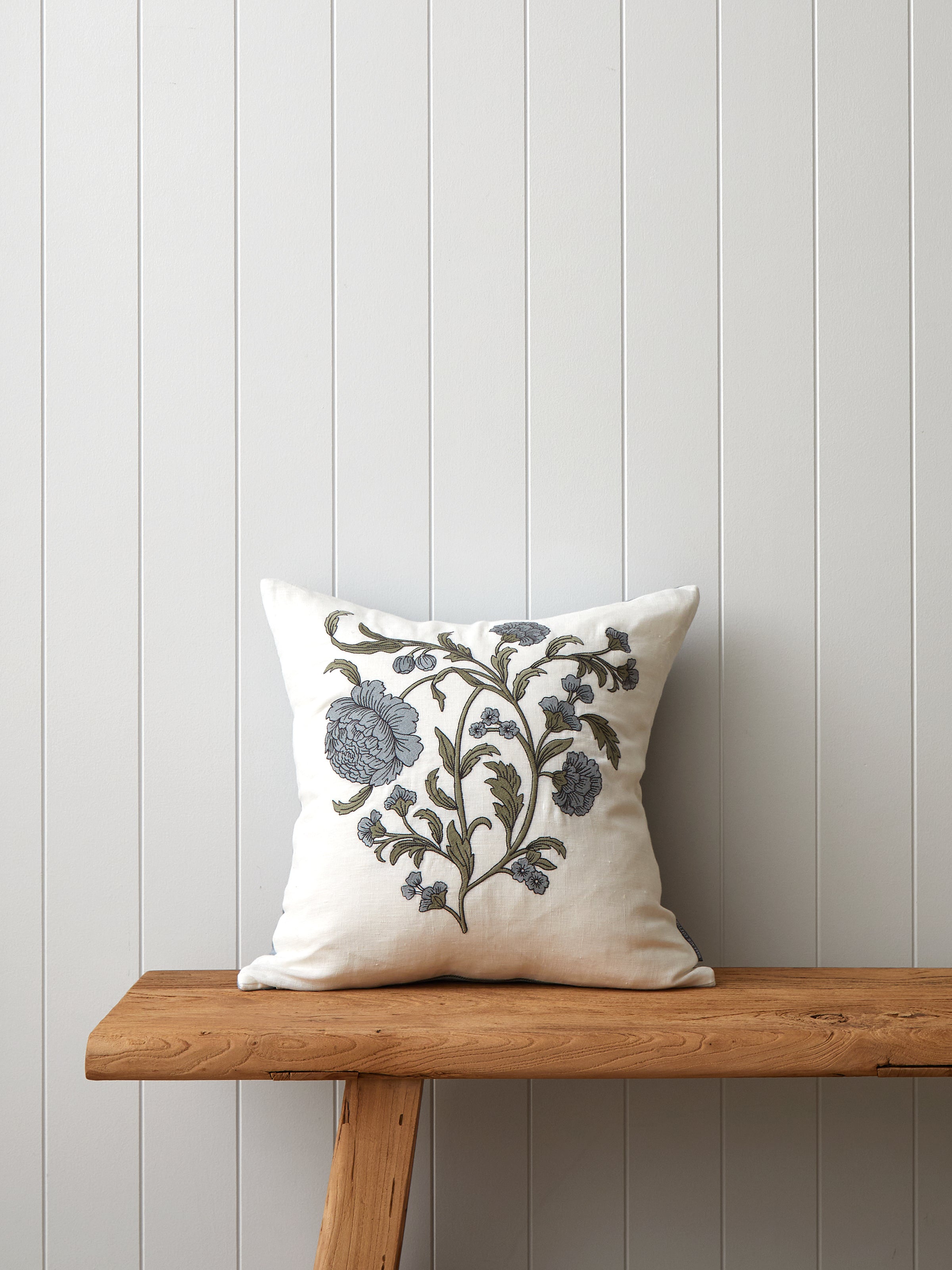 Arabella Embroidered Square Cushion Cover | Blue Floral-1
