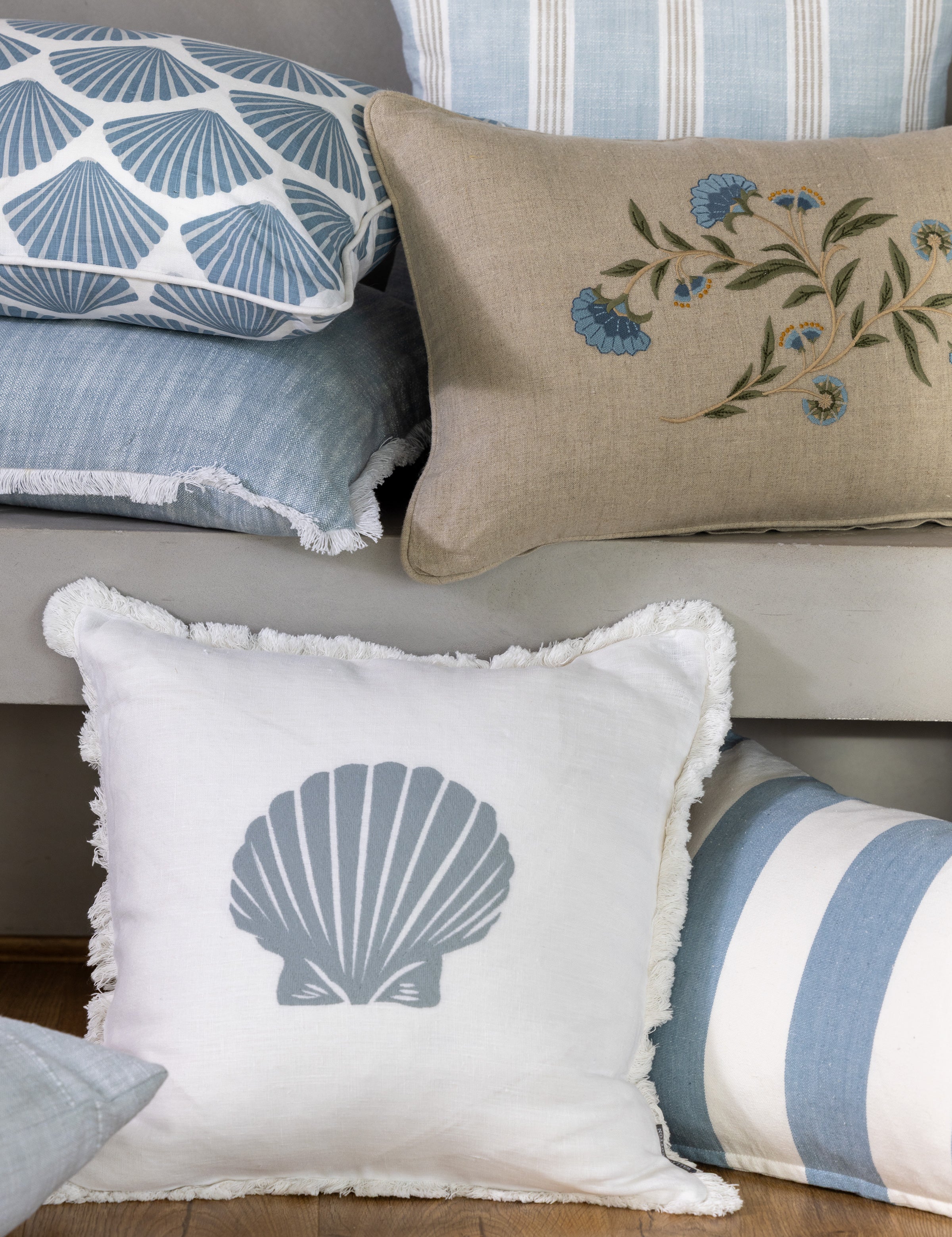 Atlantis Embroidered Square Cushion Cover | Blue White-2