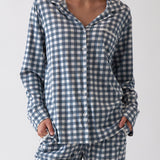 August Organic Cotton Knit PJ Shirt | Blue Gingham-1