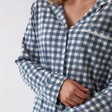 August Organic Cotton Knit PJ Shirt | Blue Gingham-2