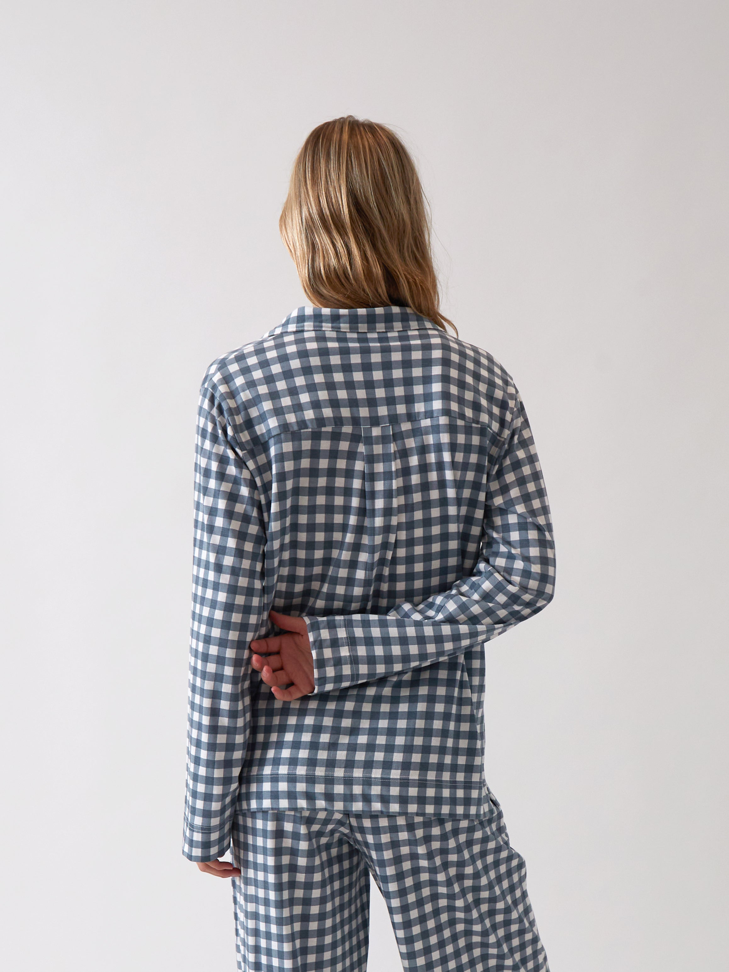 August Organic Cotton Knit PJ Shirt | Blue Gingham-4