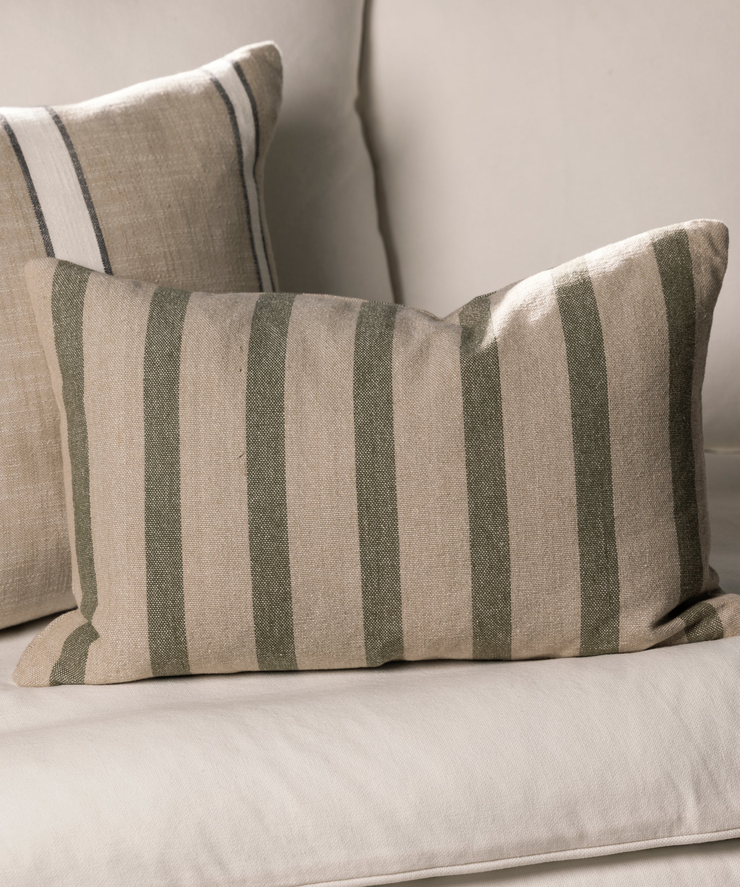 Barcelona Rectangle Cushion Cover | Olive Stripe-2