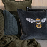Bee Embroidered Square Cushion Cover | Midnight Natural-2