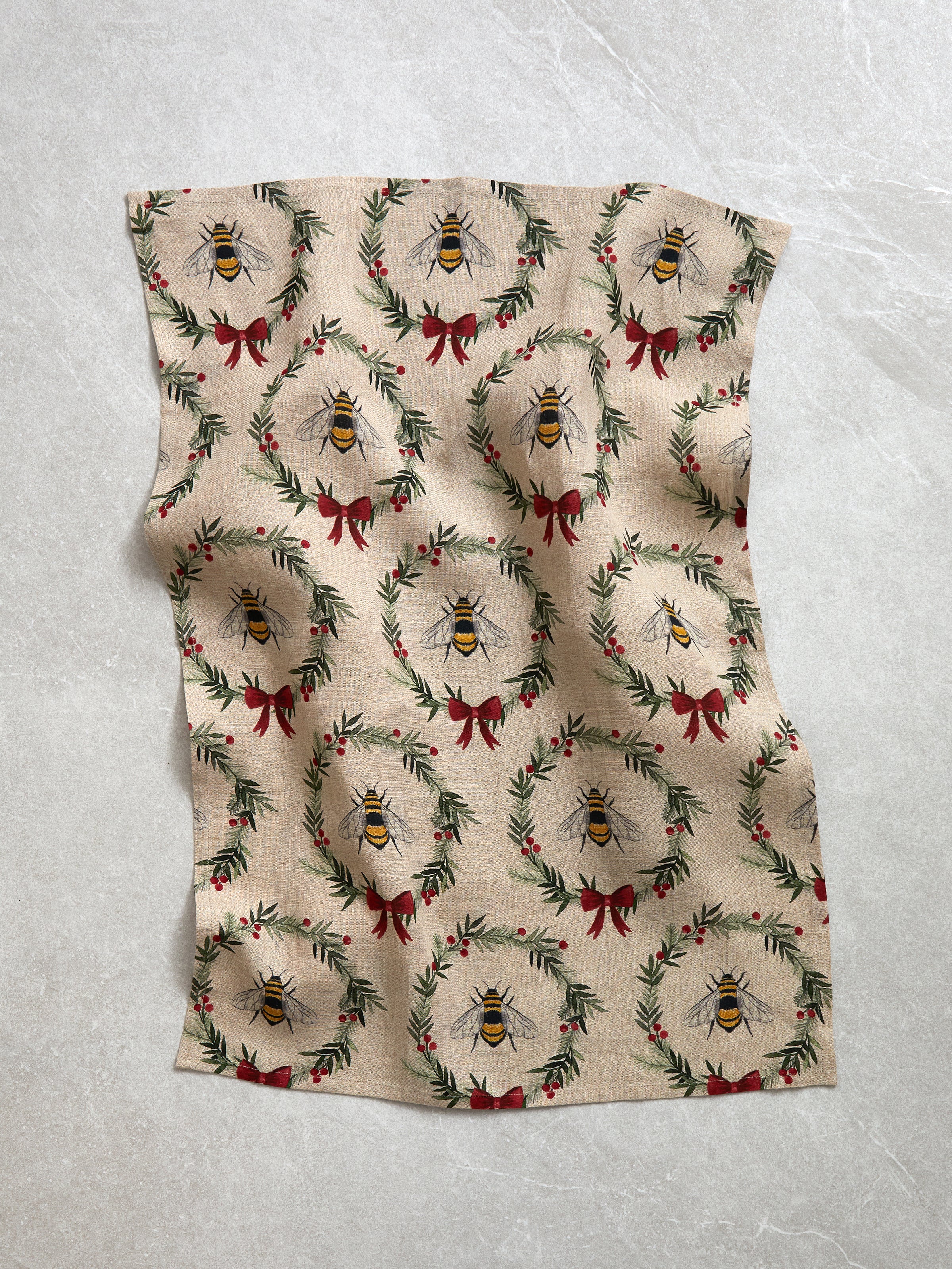Bee Merry Linen Tea Towel | Multi-1