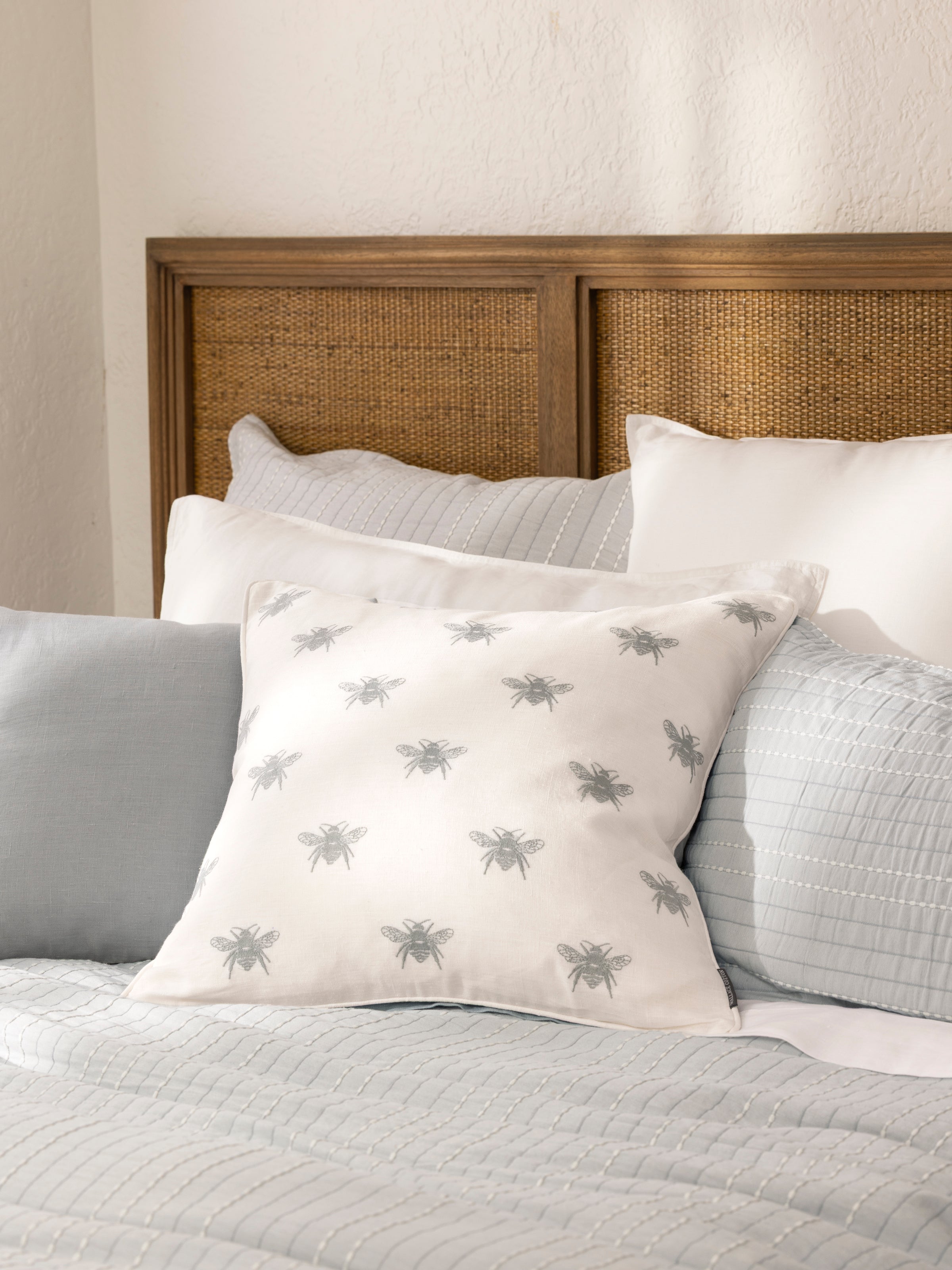 Bee Swarm Embroidered Large Square Cushion Cover | Blue-2