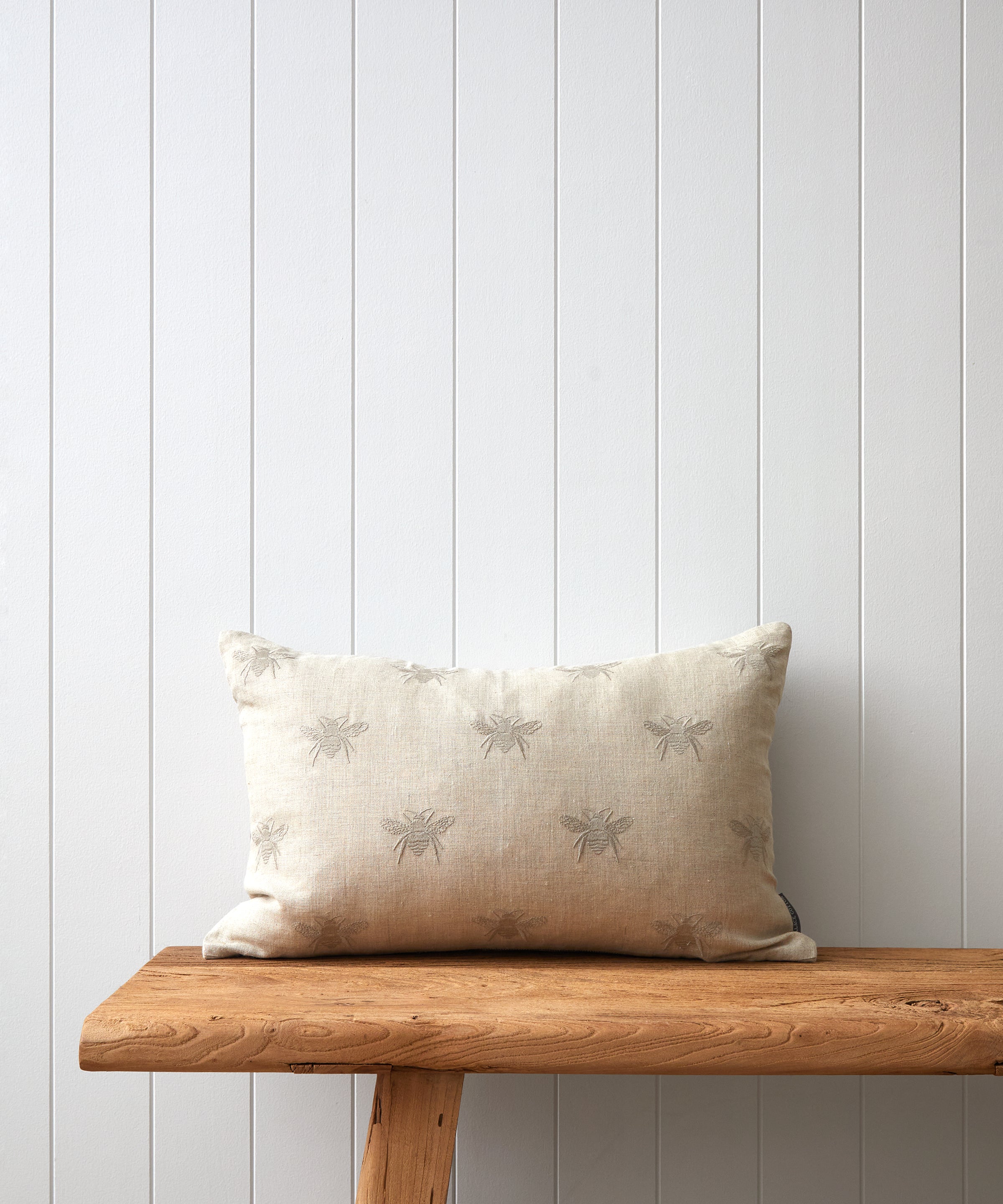 Bee Swarm Embroidered Rectangle Cushion Cover | Natural-1