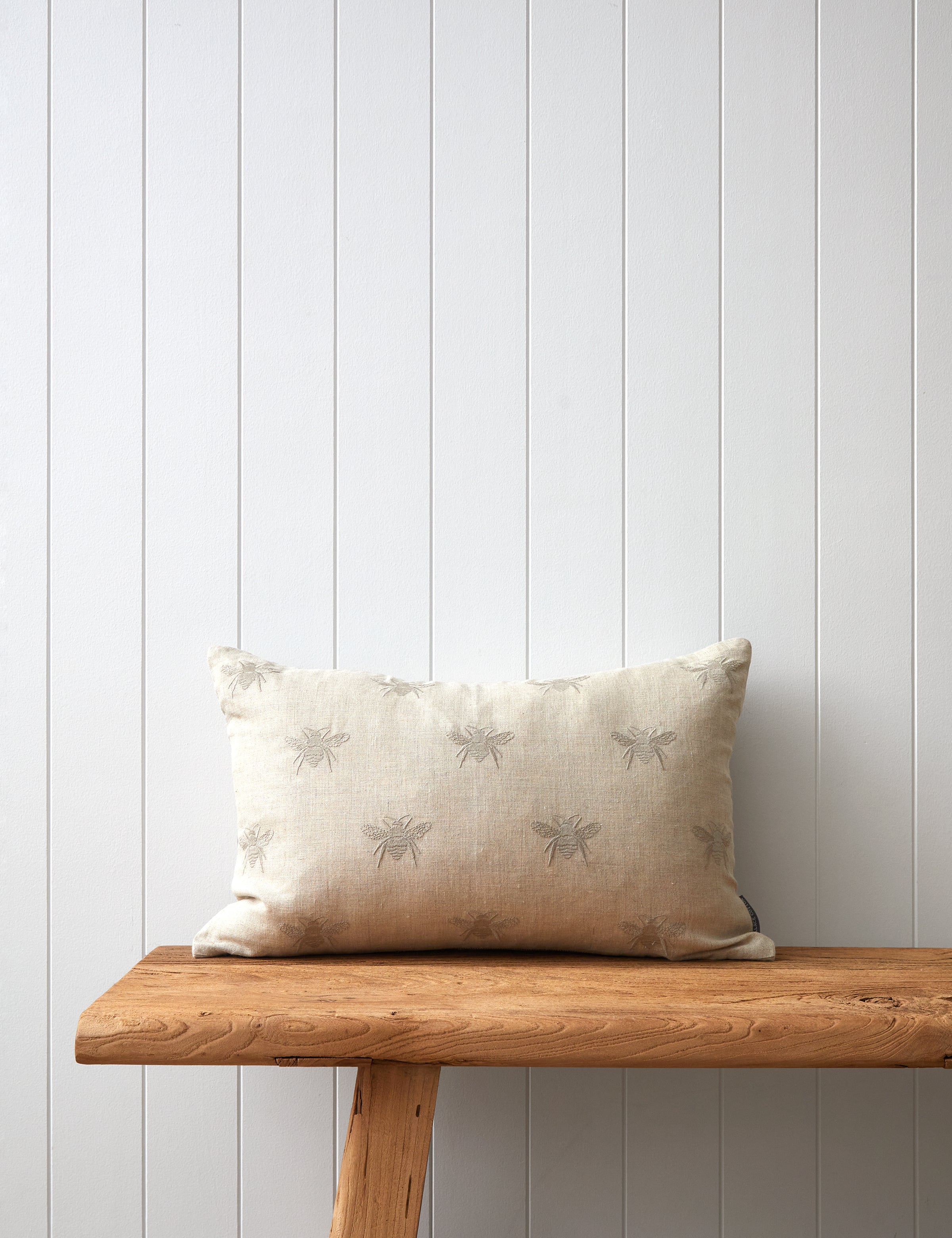 Bee Swarm Embroidered Rectangle Cushion Cover | Natural-1
