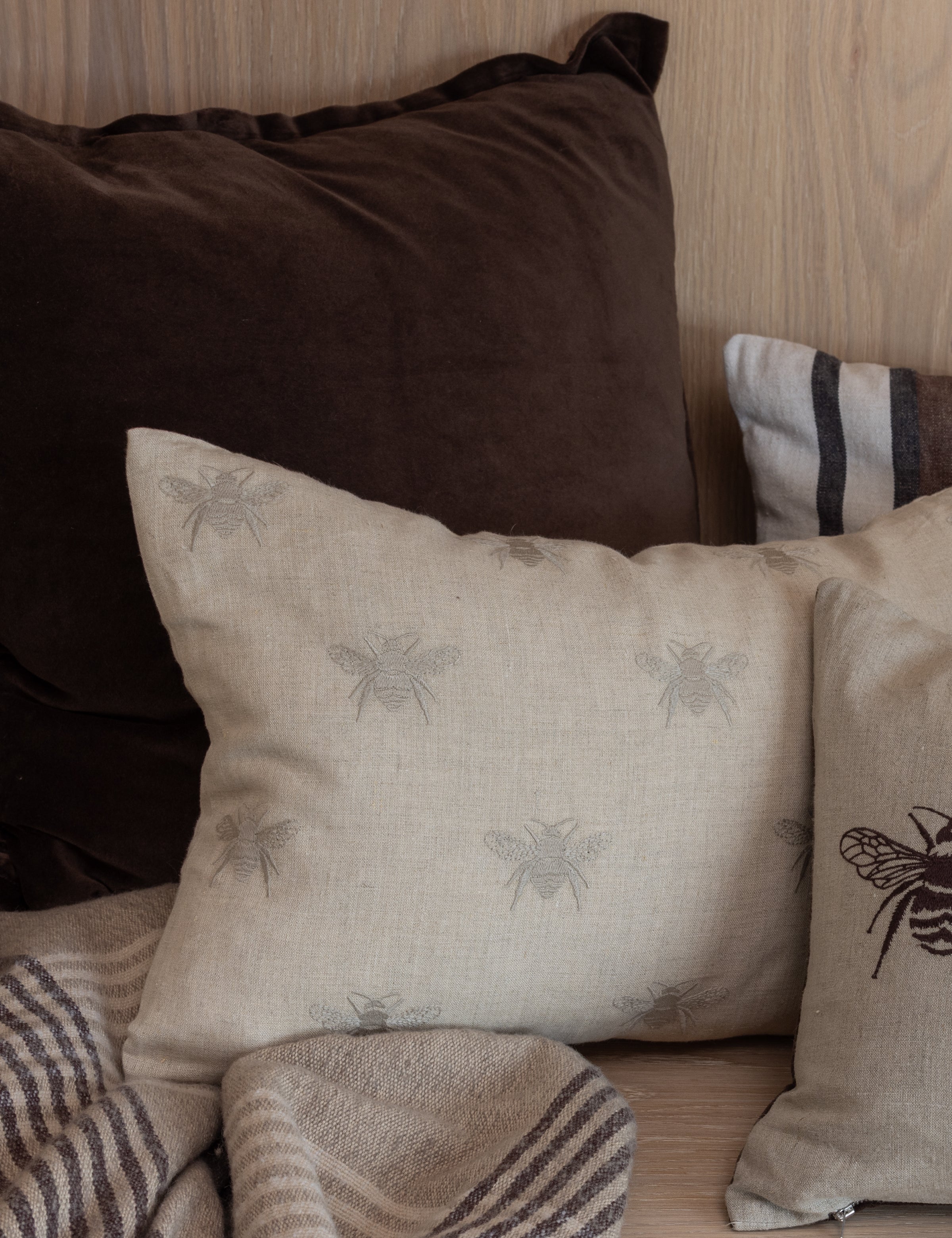 Bee Swarm Embroidered Rectangle Cushion Cover | Natural-2