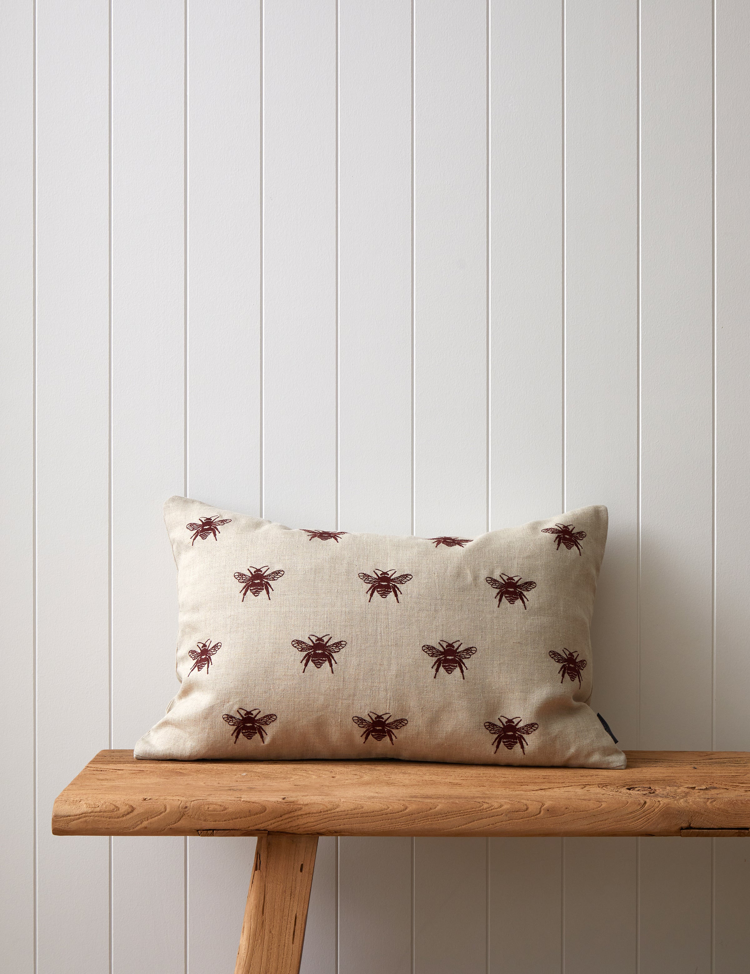 Bee Swarm Embroidery Rectangle Cushion Cover | Merlot-1