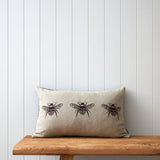 Bee Trio Embroidered Rectangle Cushion Cover | Natural Cocoa-1