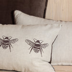 Bee Trio Embroidered Rectangle Cushion Cover | Natural Cocoa-2