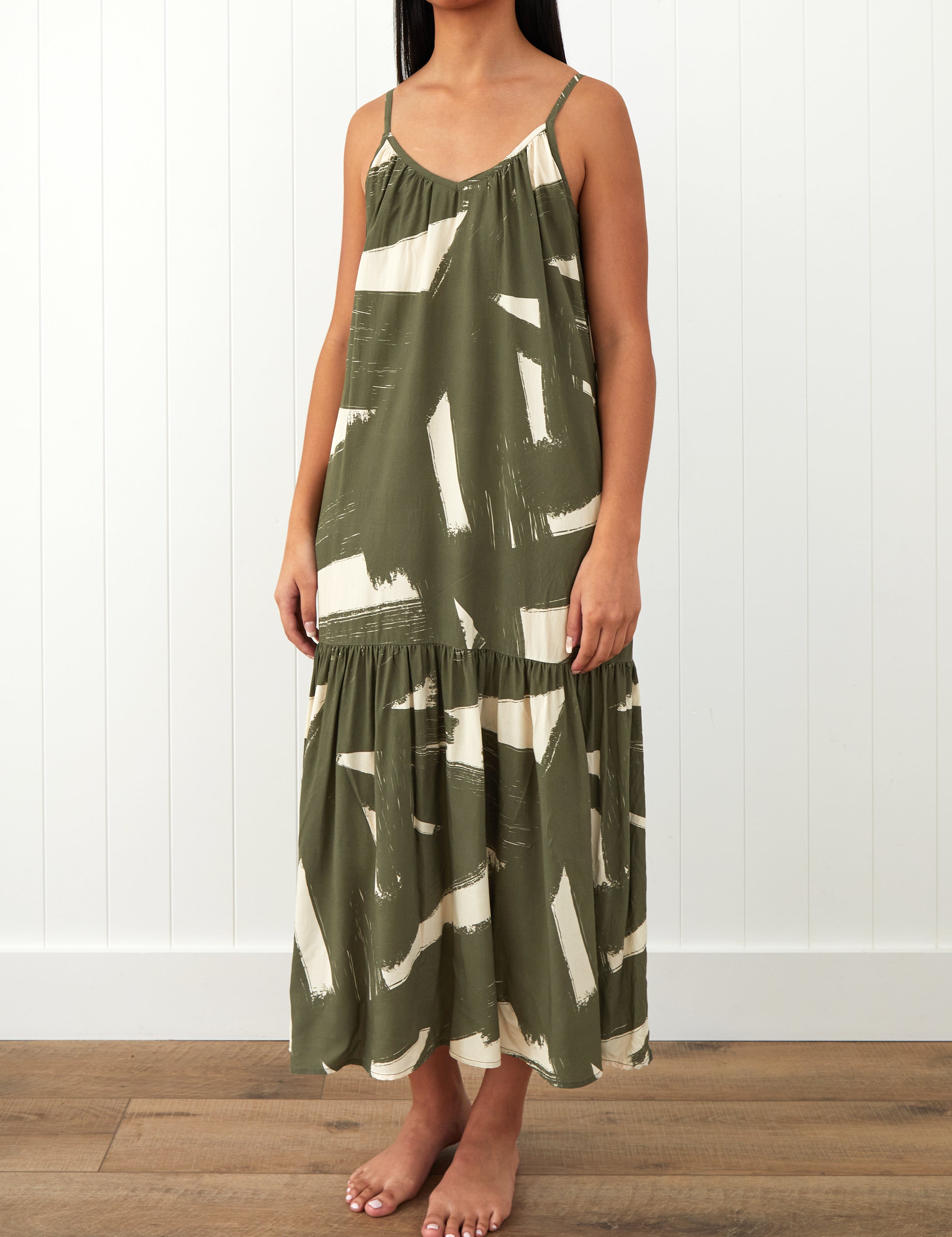 Belize Modal Strappy Dress | Olive Natural-1