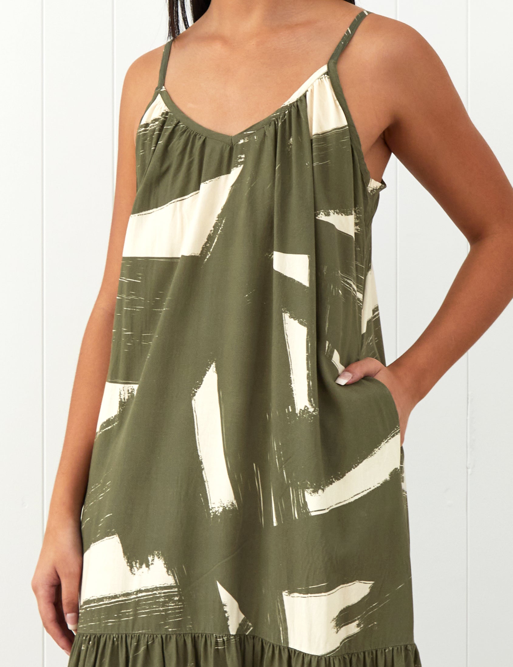 Belize Modal Strappy Dress | Olive Natural-3
