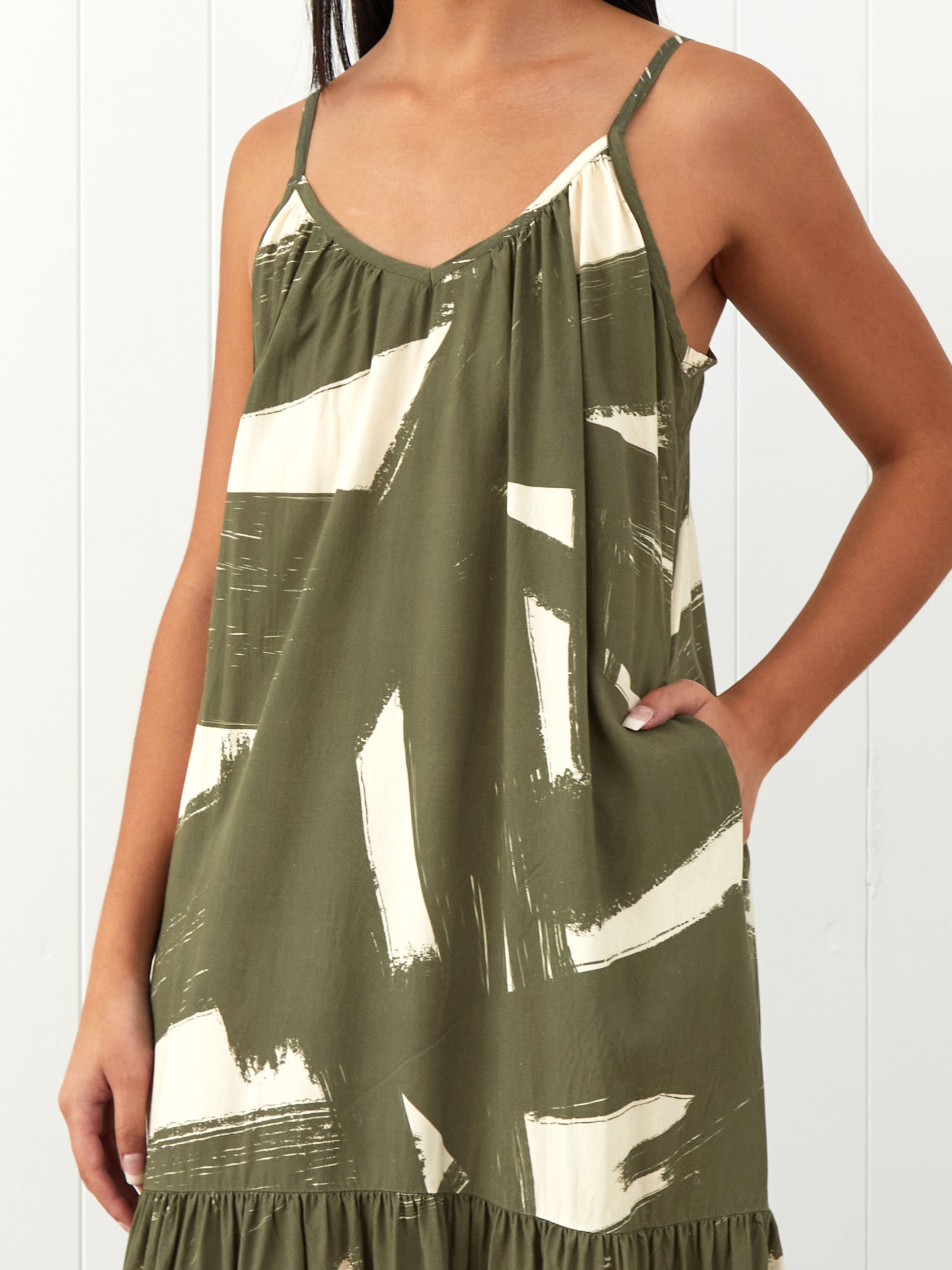 Belize Modal Strappy Dress | Olive Natural-3