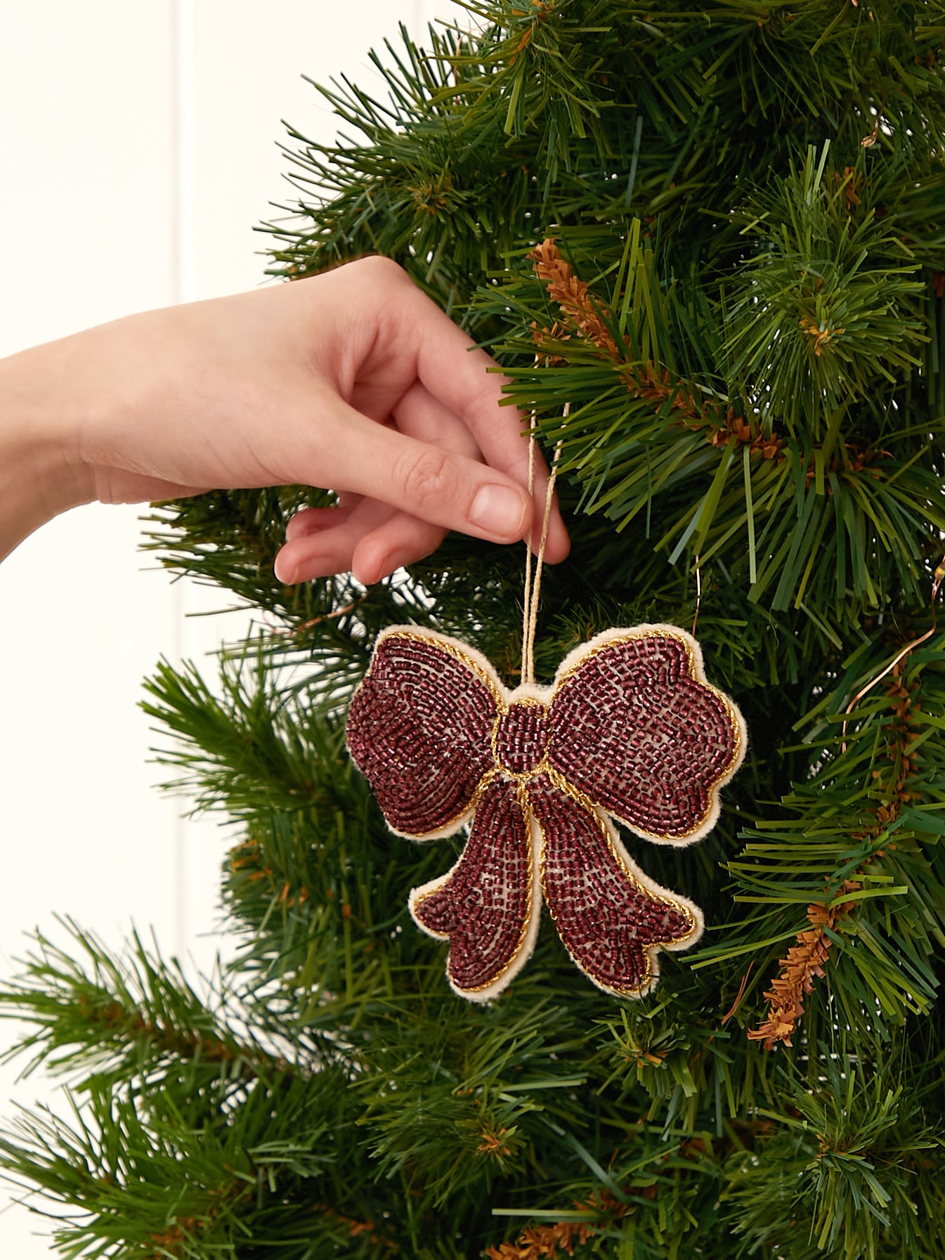 Bow Beaded Christmas Decoration | Red-2