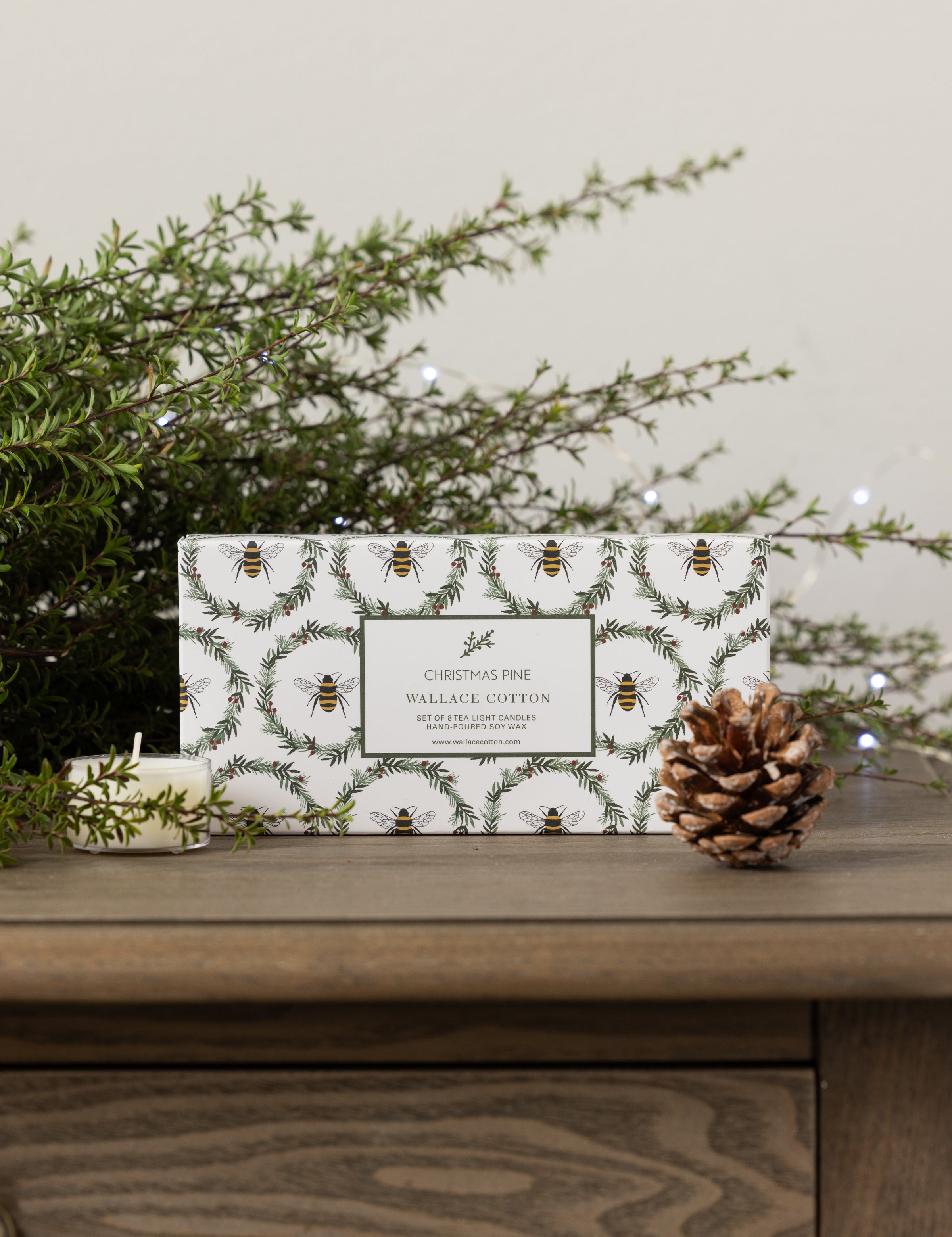Christmas Pine Tea Light Candle Set of 8 | White-2