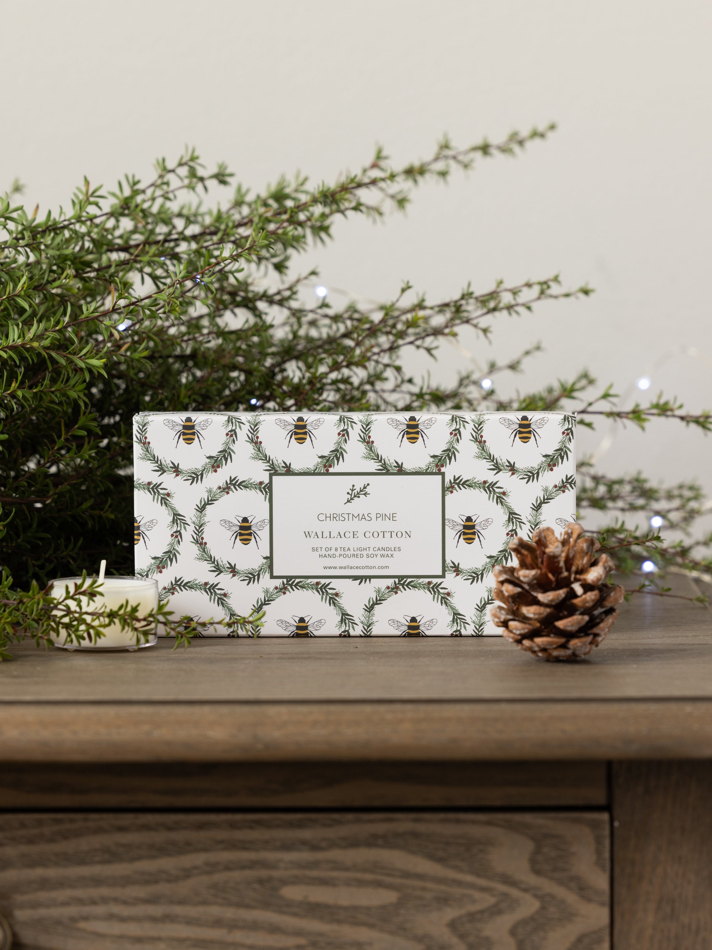 Christmas Pine Tea Light Candle Set of 8 | White-2