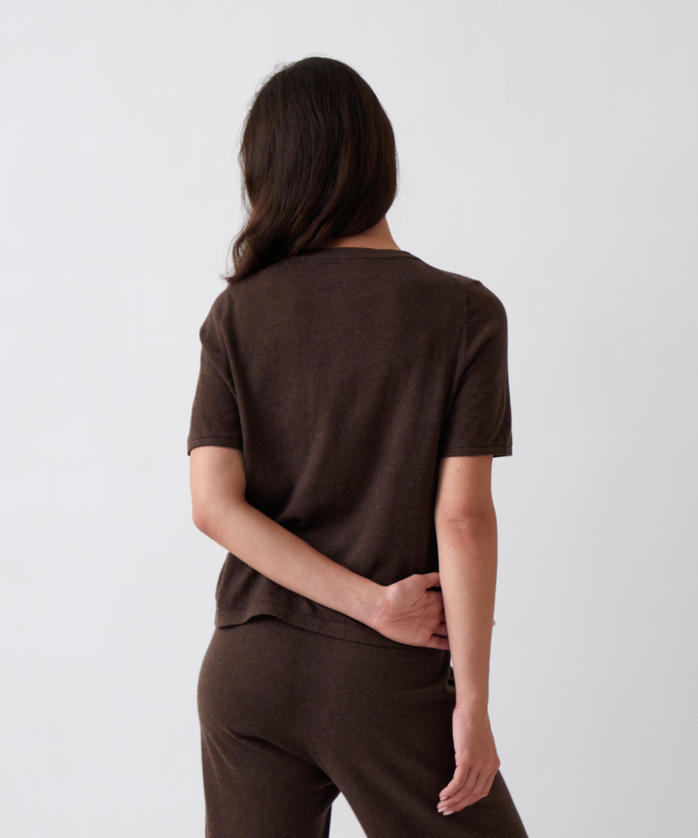 Cotton Cashmere Button Tee | Cocoa-3