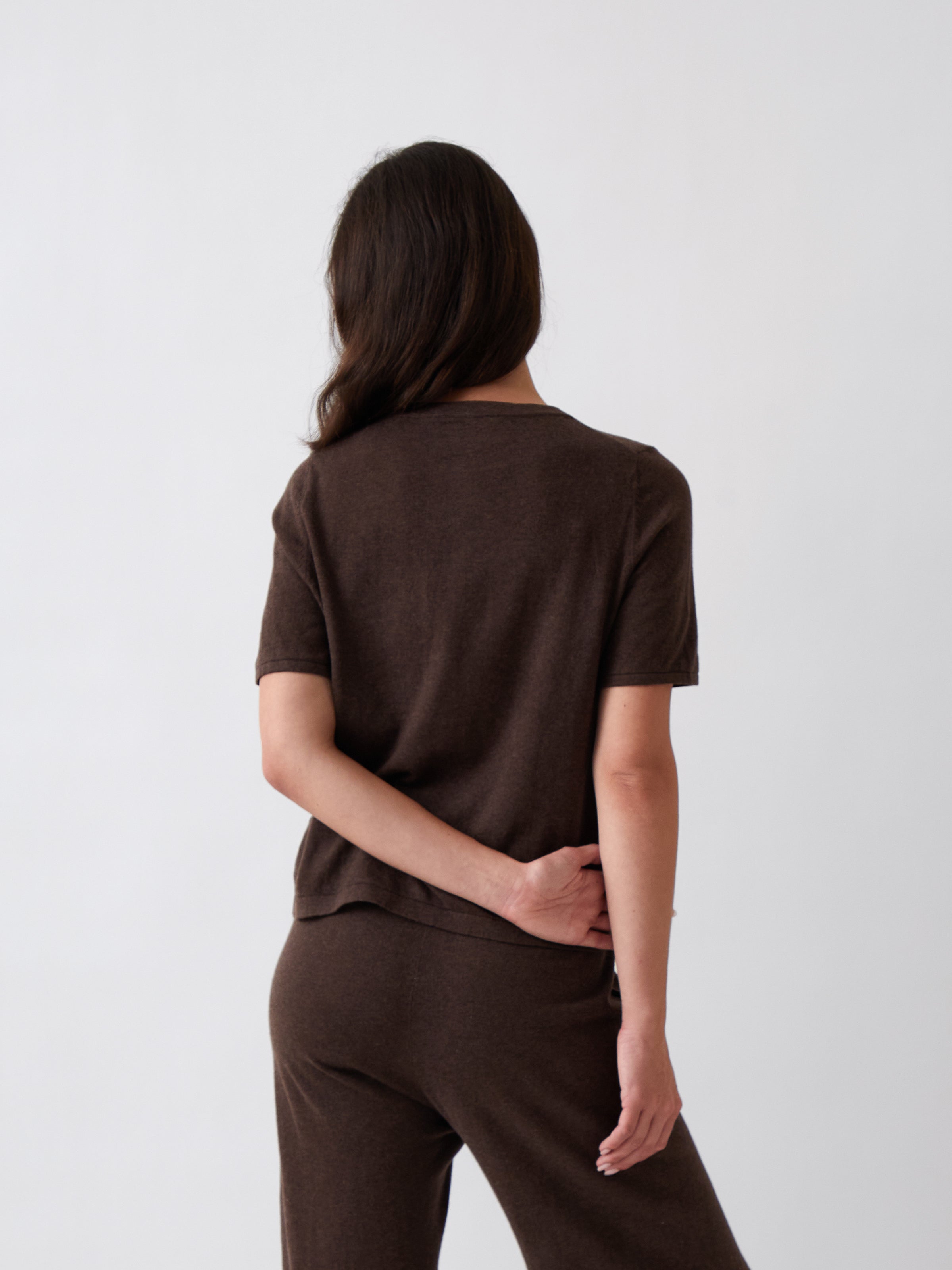 Cotton Cashmere Button Tee | Cocoa-3