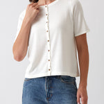Cotton Cashmere Button Tee | Ivory-1