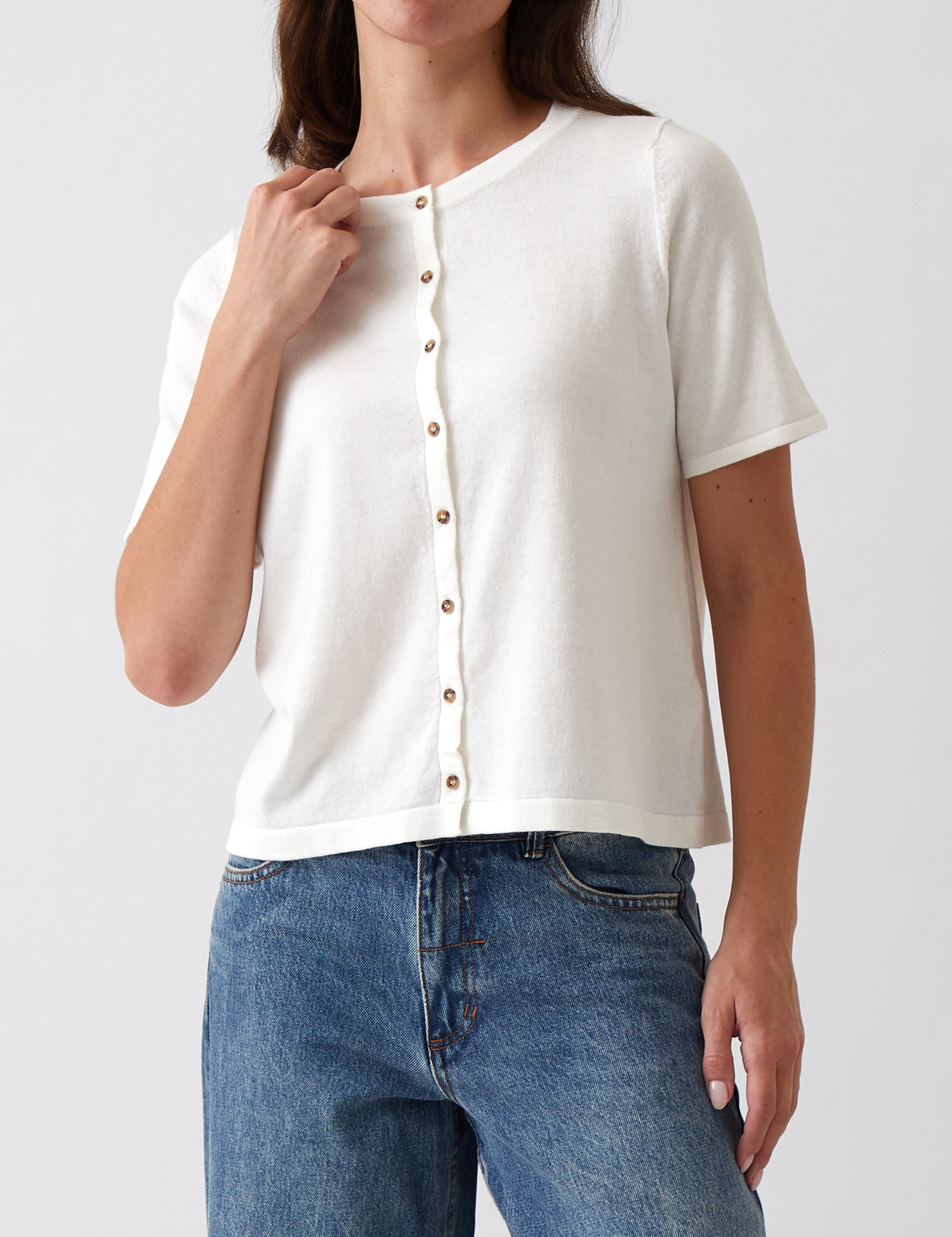 Cotton Cashmere Button Tee | Ivory-1