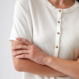 Cotton Cashmere Button Tee | Ivory-2