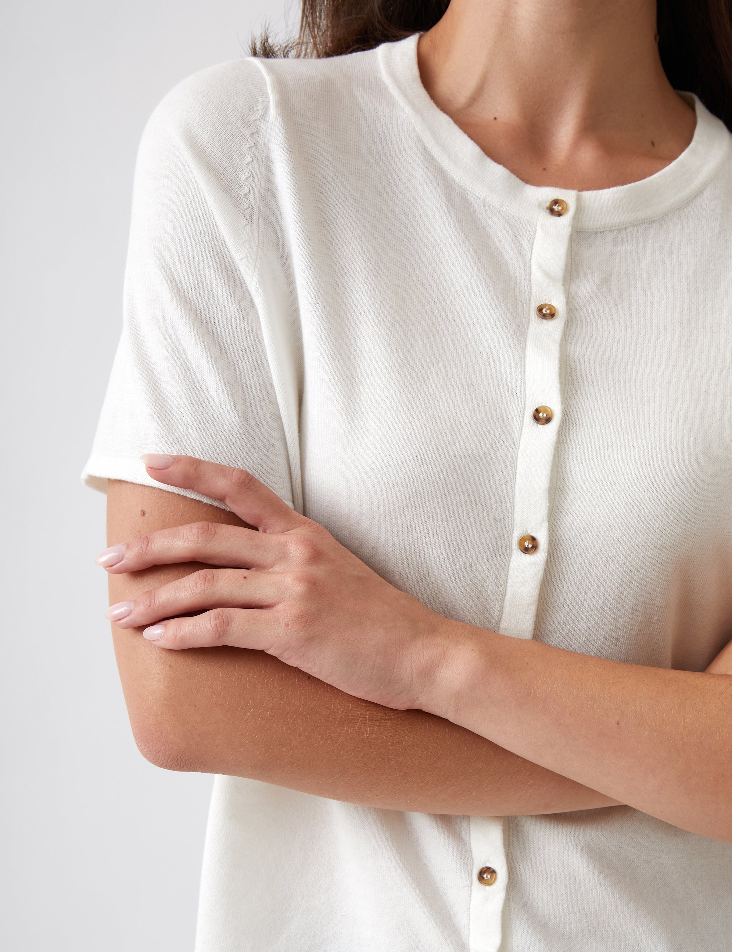 Cotton Cashmere Button Tee | Ivory-2