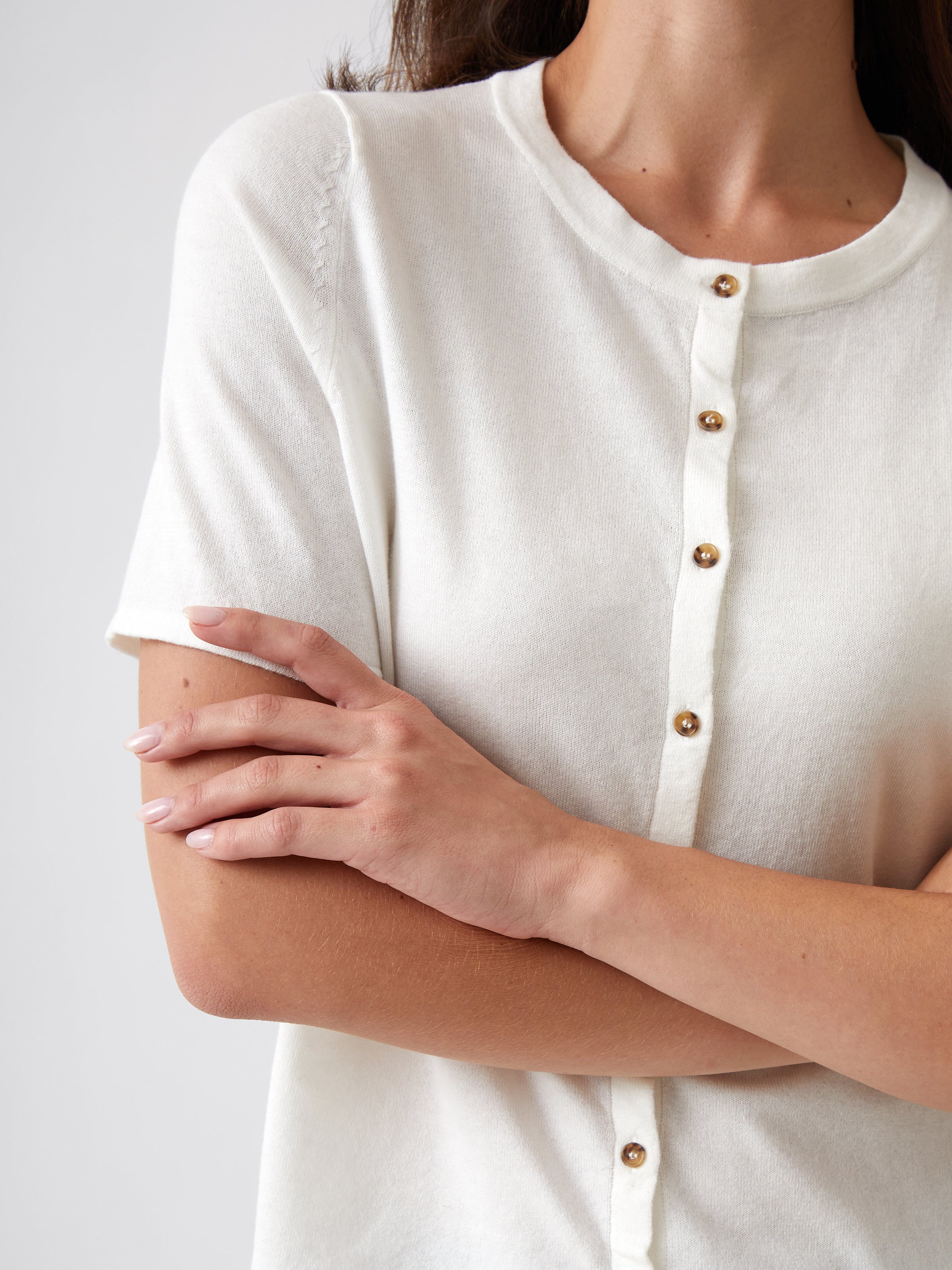 Cotton Cashmere Button Tee | Ivory-2