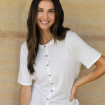 Cotton Cashmere Button Tee | Ivory-4