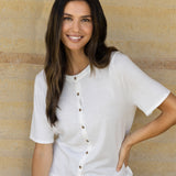 Cotton Cashmere Button Tee | Ivory-4