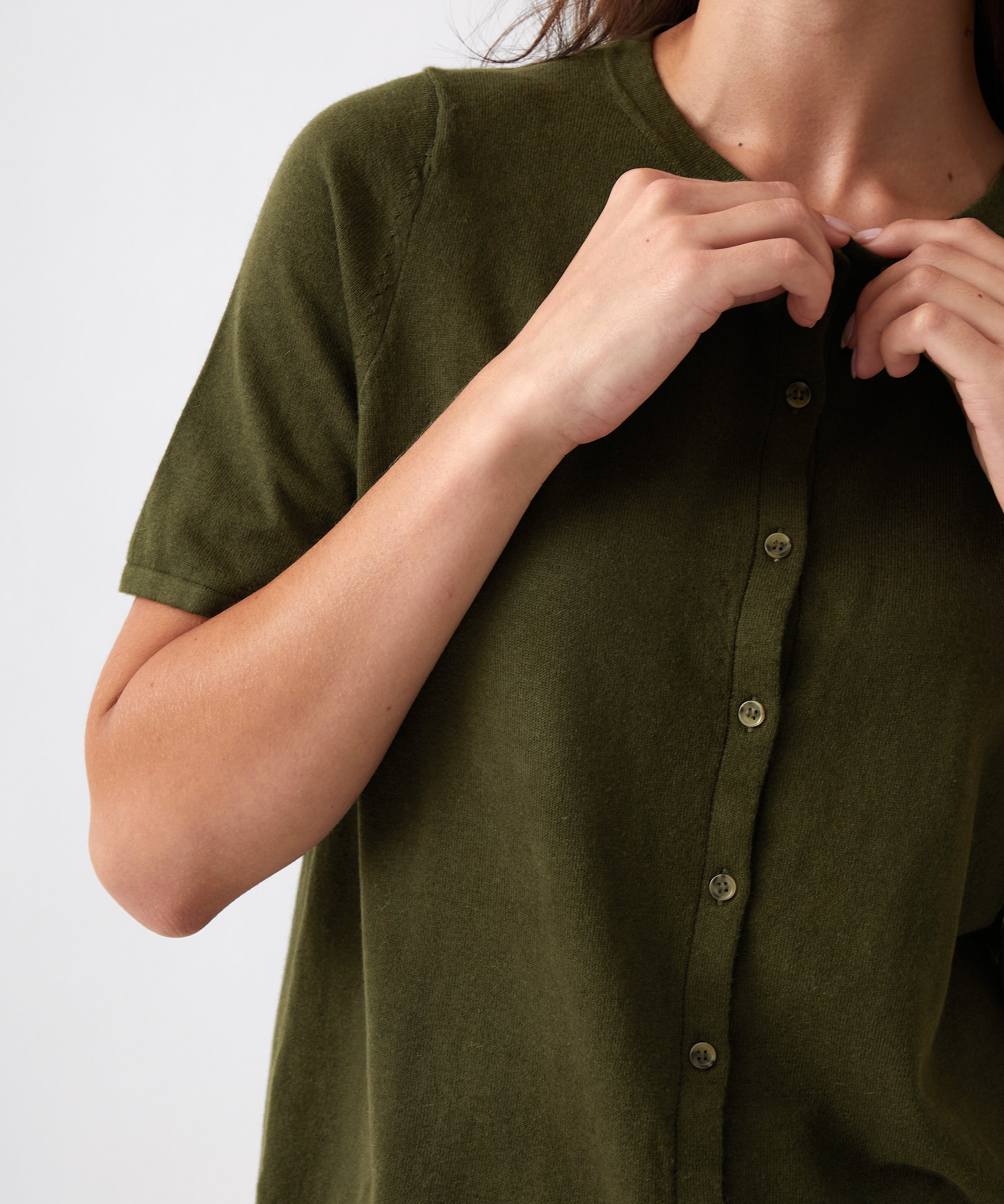 Cotton Cashmere Button Tee | Olive-2