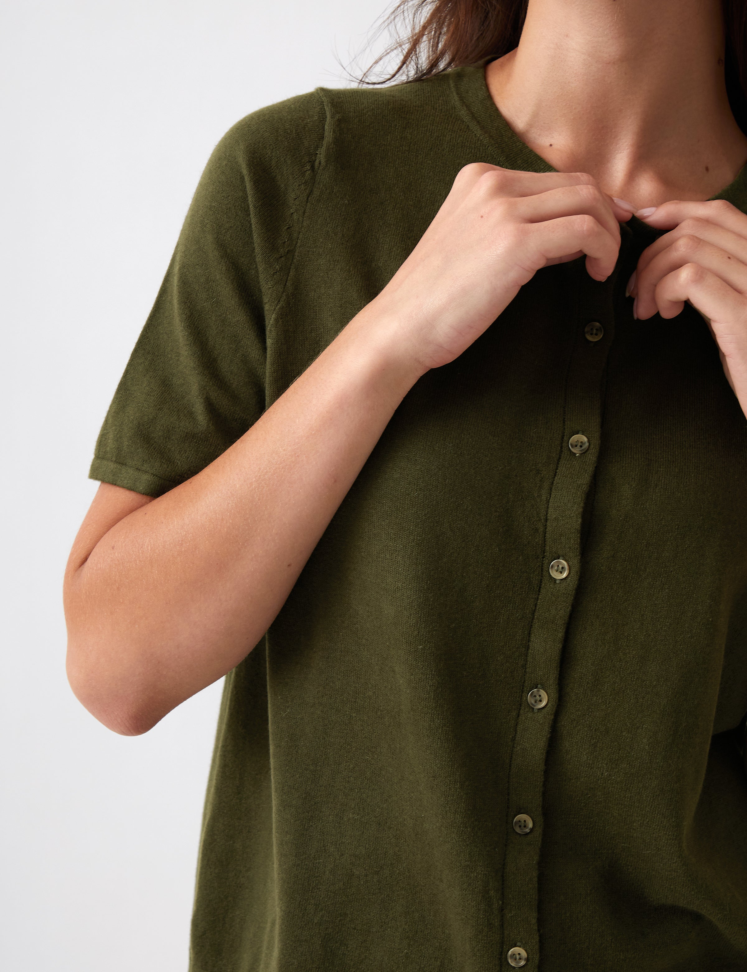 Cotton Cashmere Button Tee | Olive-2
