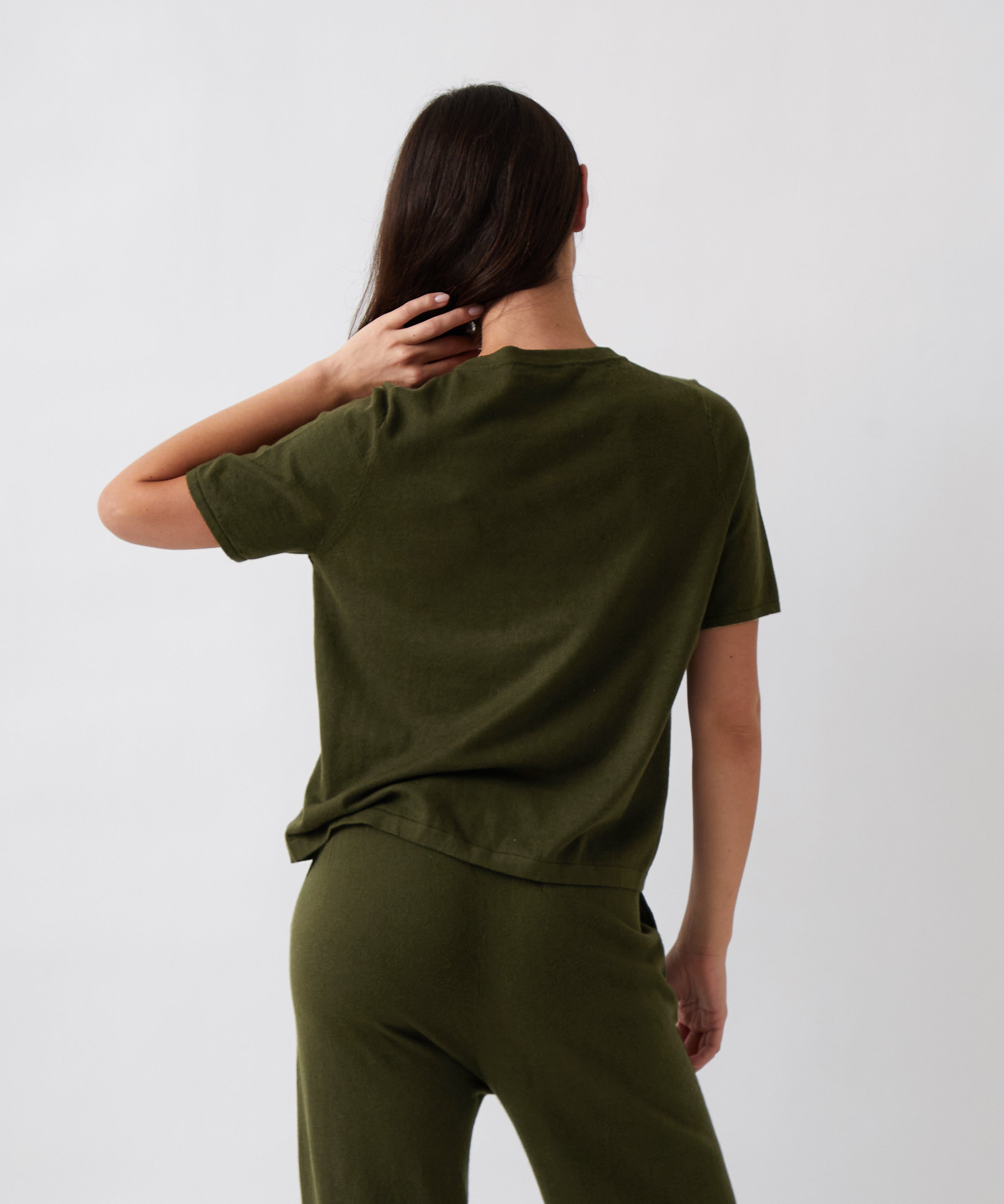 Cotton Cashmere Button Tee | Olive-3