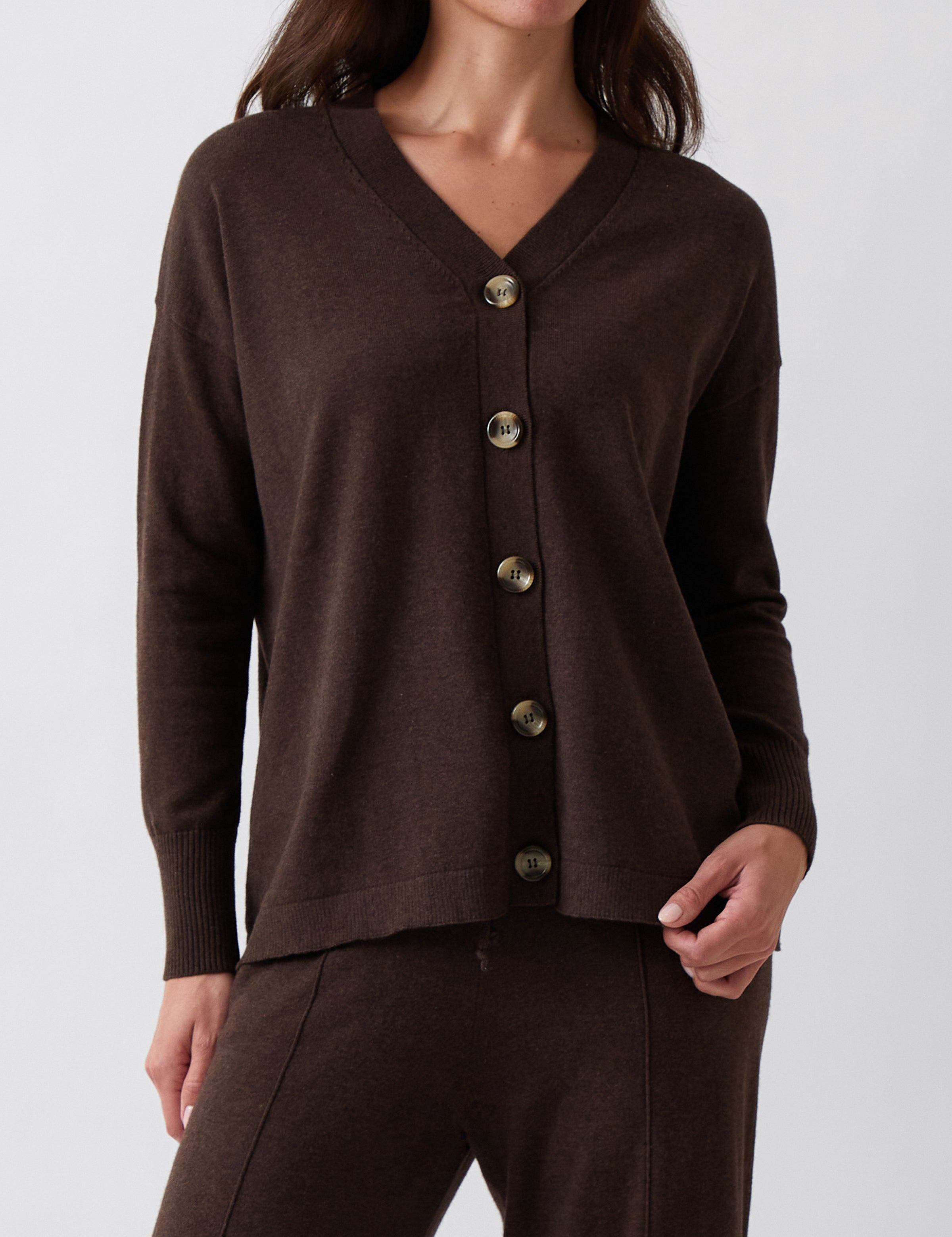 Cotton Cashmere Cardi | Cocoa-1