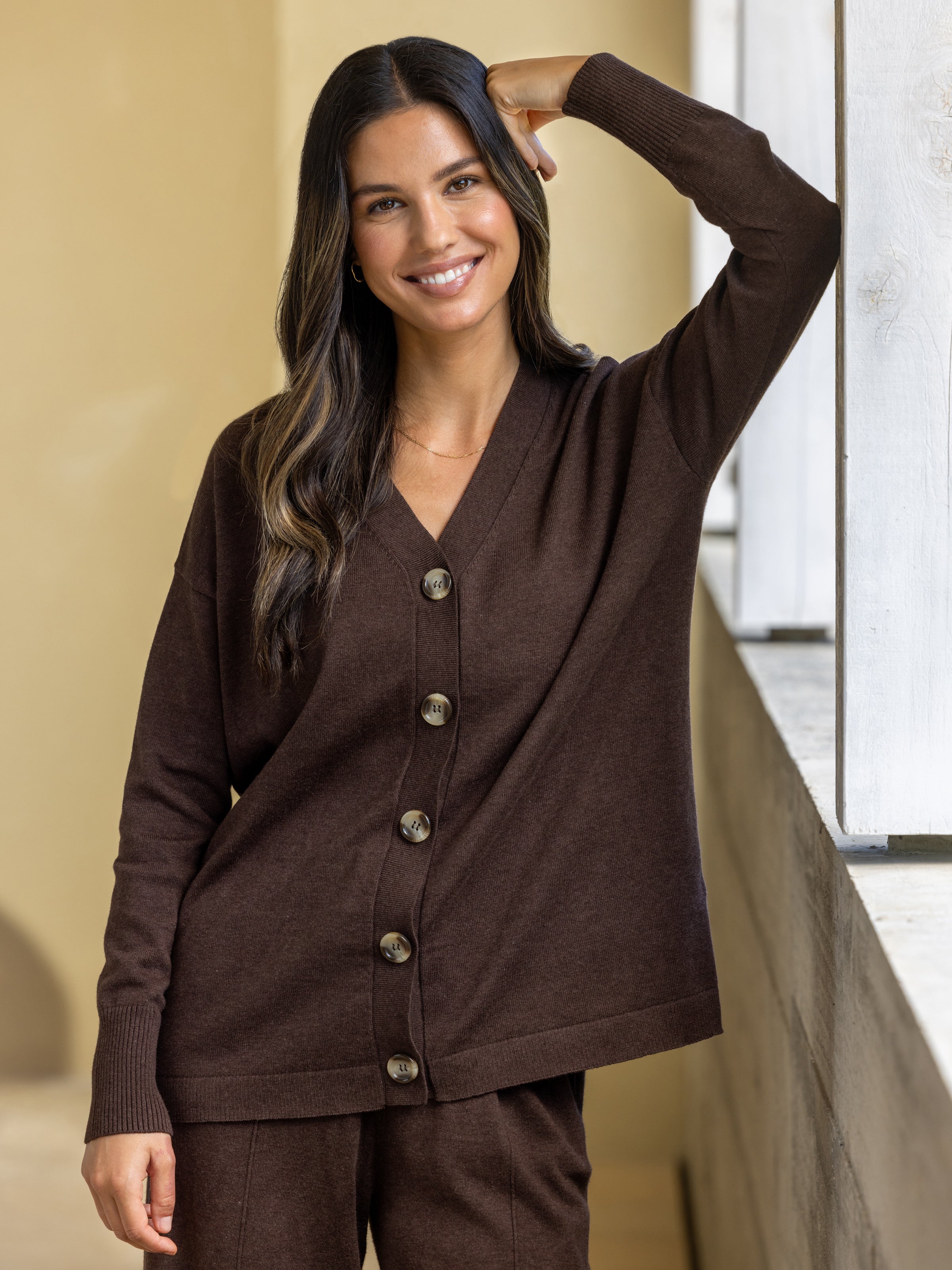 Cotton Cashmere Cardi | Cocoa-3