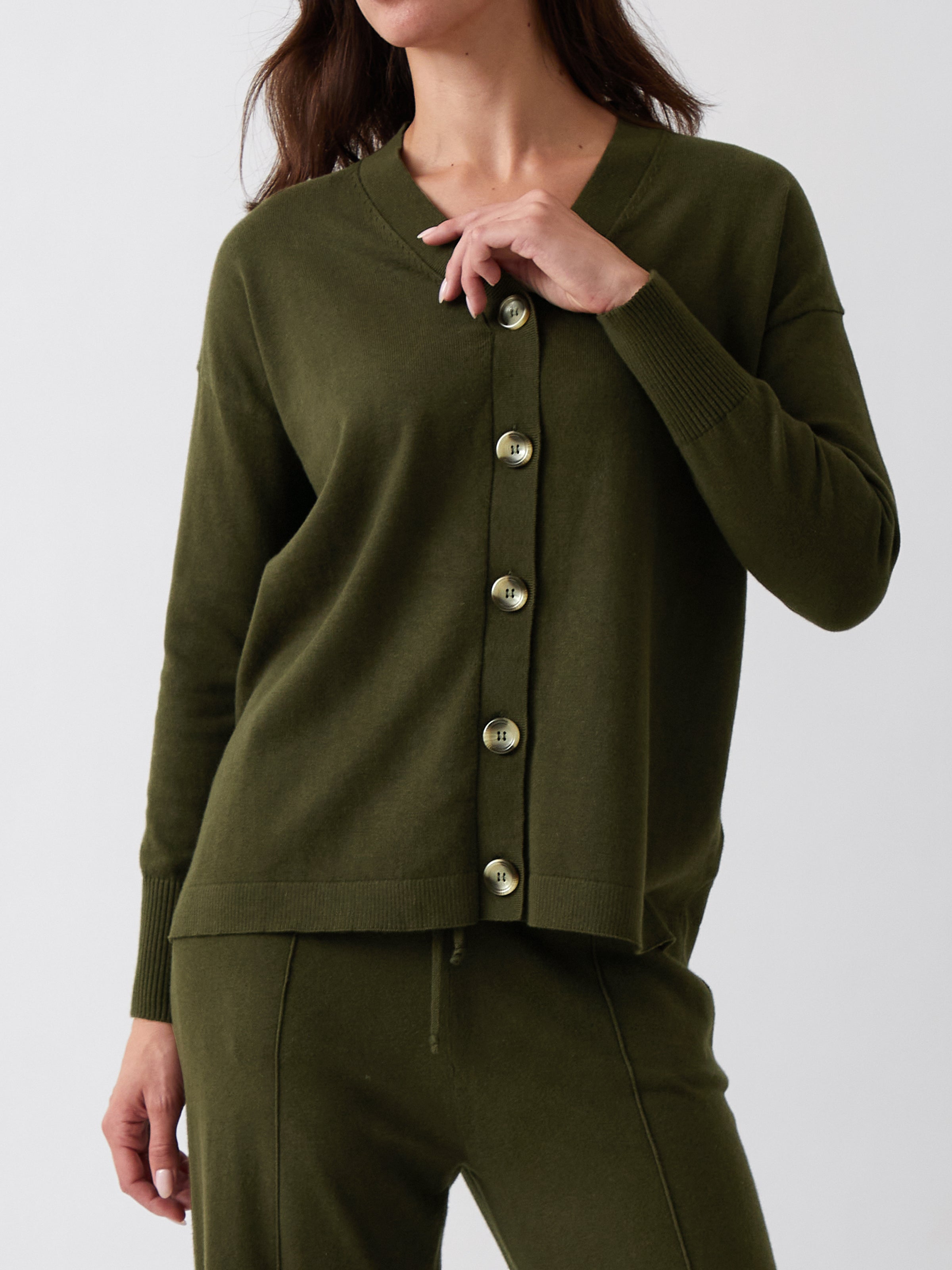 Cotton Cashmere Cardi | Olive-1